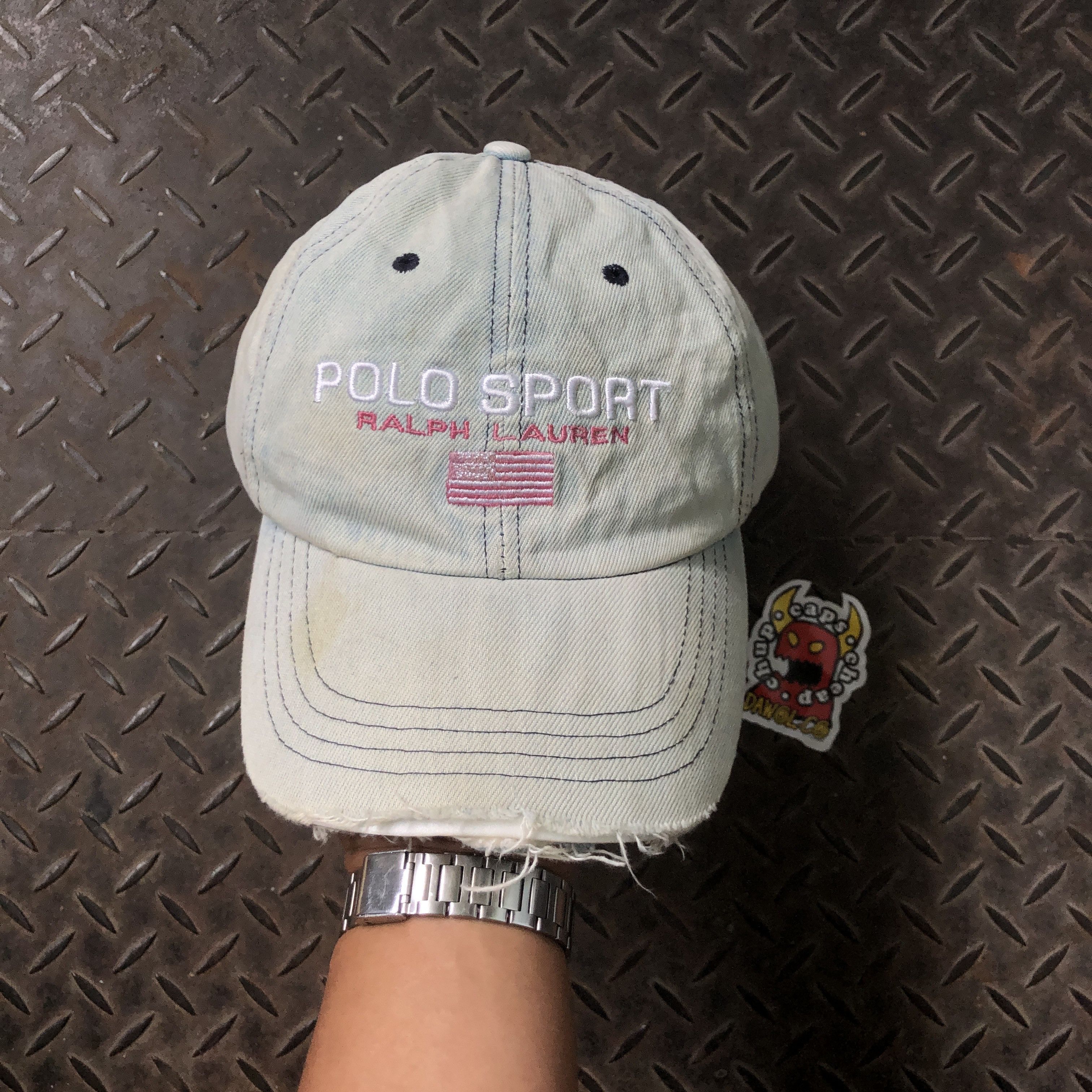 Polo Ralph Lauren Vintage Polo Sport Denim Ripped Distressed Hat Size ONE SIZE - 2 Thumbnail
