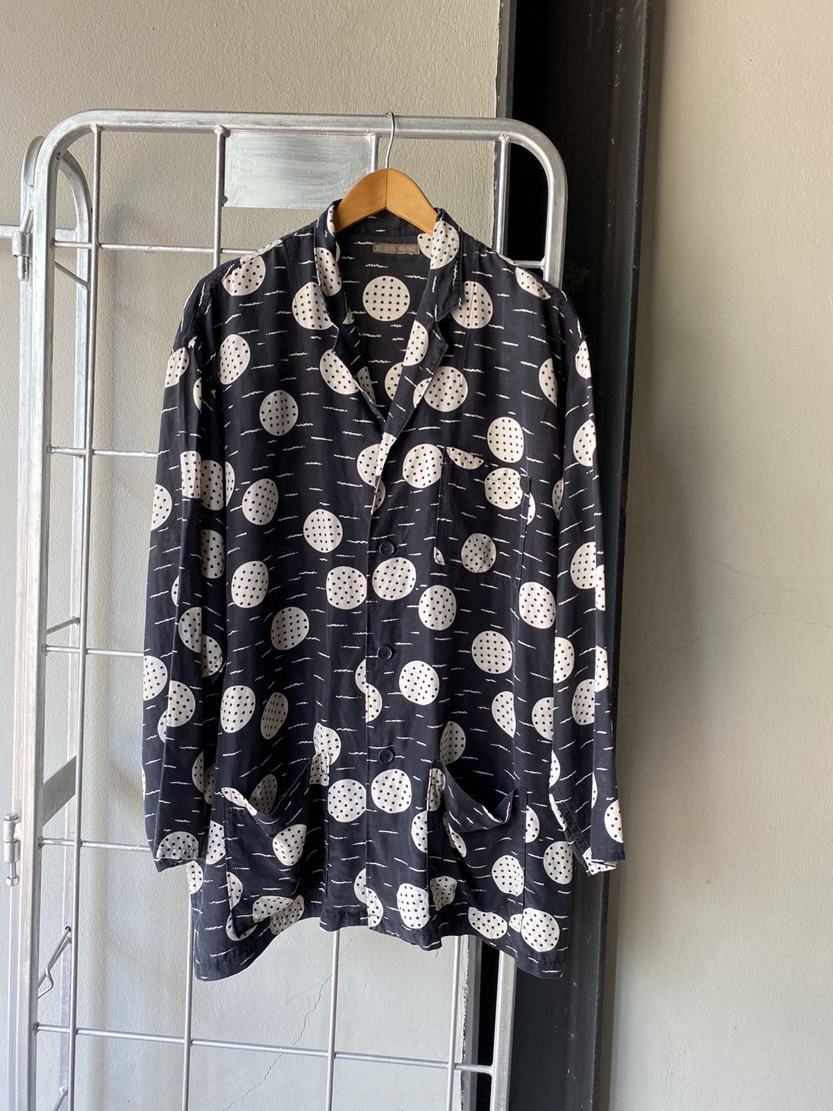 image of Y’S Yohji Yamamoto Japan Pattern Printed Shirt in Black, Men's (Size Large)