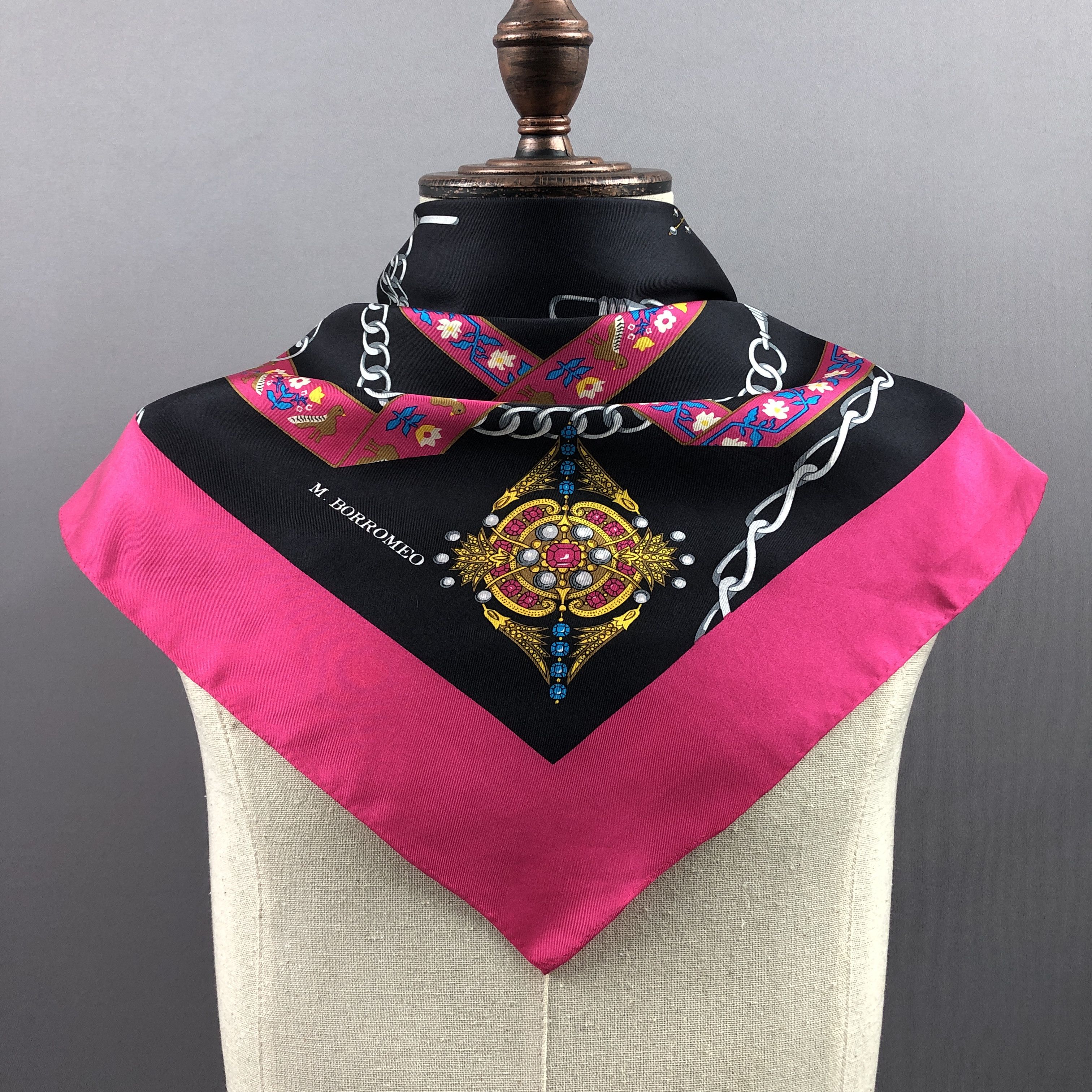 Vintage Vintage M.Borromeo SILK Scarf Twill Stole Wraps Scarves Size ONE SIZE - 2 Thumbnail