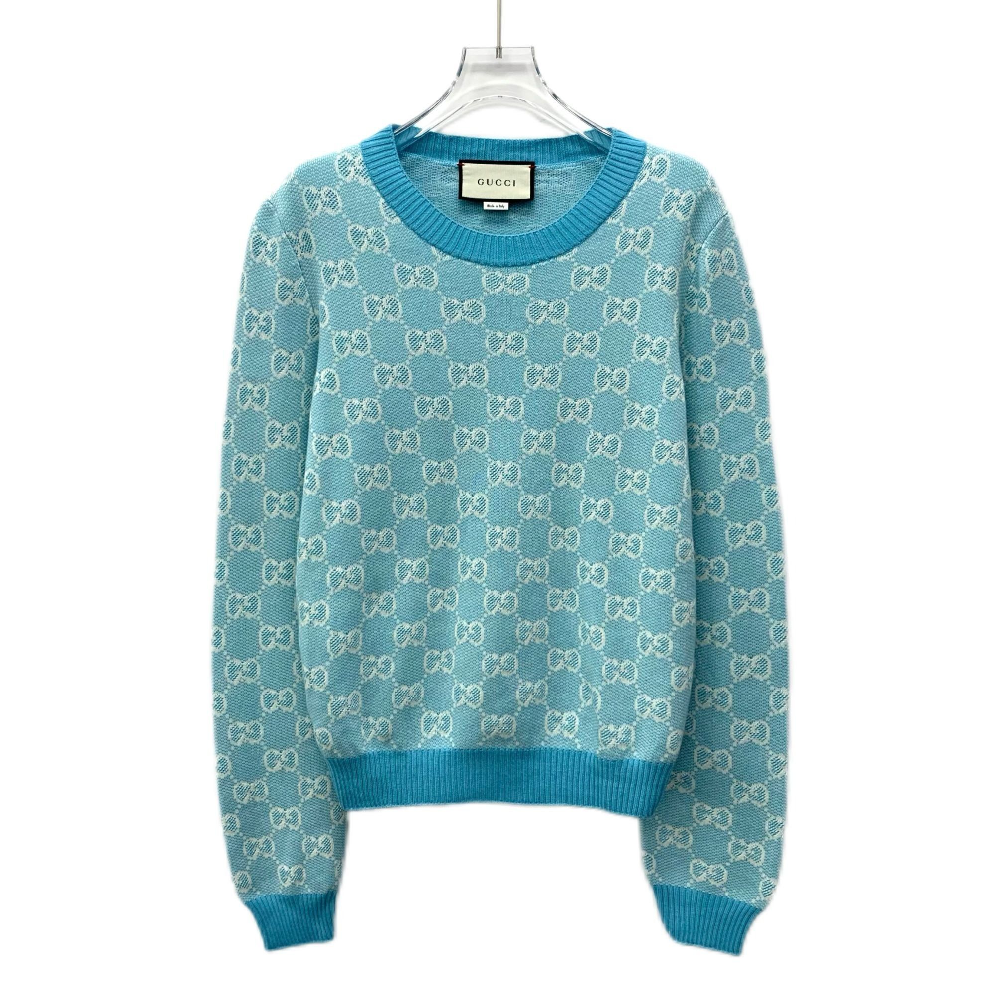 Gucci Gucci Light Blue Logo Jacquard Wool Round-Neck Long-Sleeved Size L / US 10 / IT 46 - 1 Thumbnail