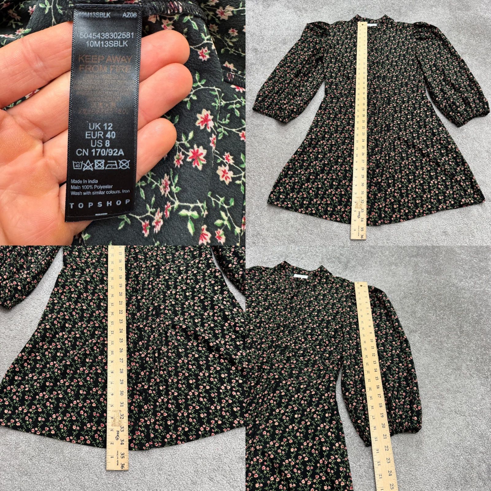 Topshop Topshop Dress Womens Mini Puff Sleeve High Neck Black Floral 8 Size M / US 6-8 / IT 42-44 - 8 Thumbnail
