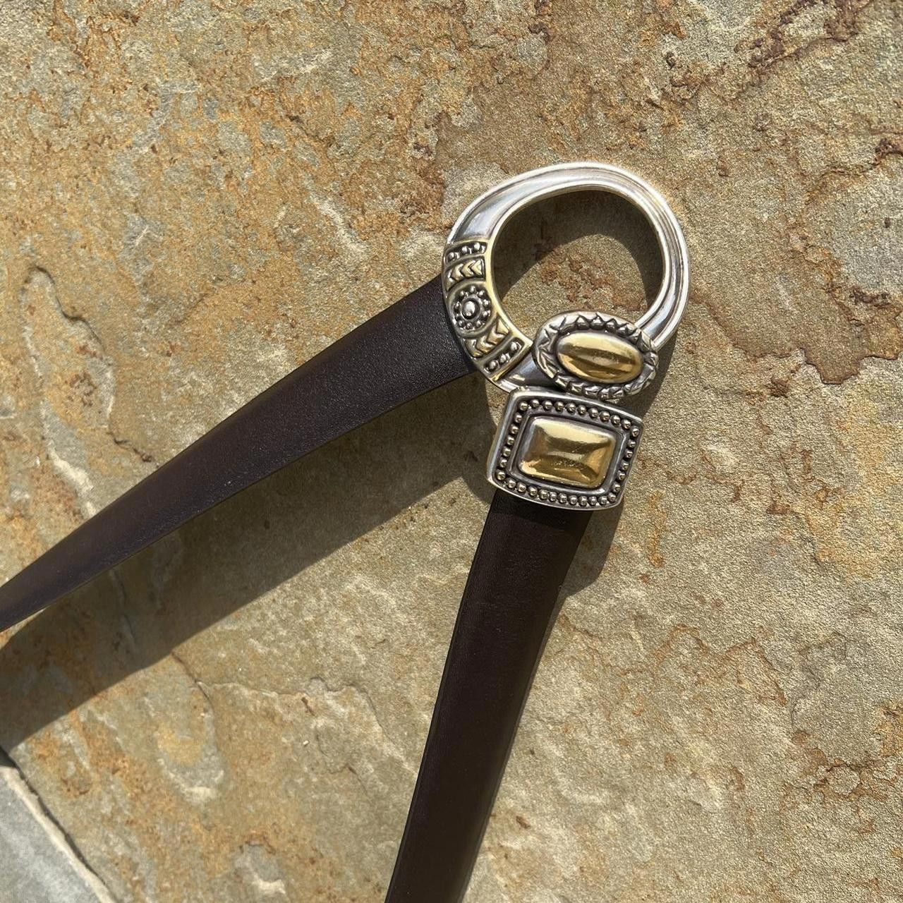 Chicos Retro Metal Hook Buckle Brown Leather Belt Size ONE SIZE - 2 Thumbnail