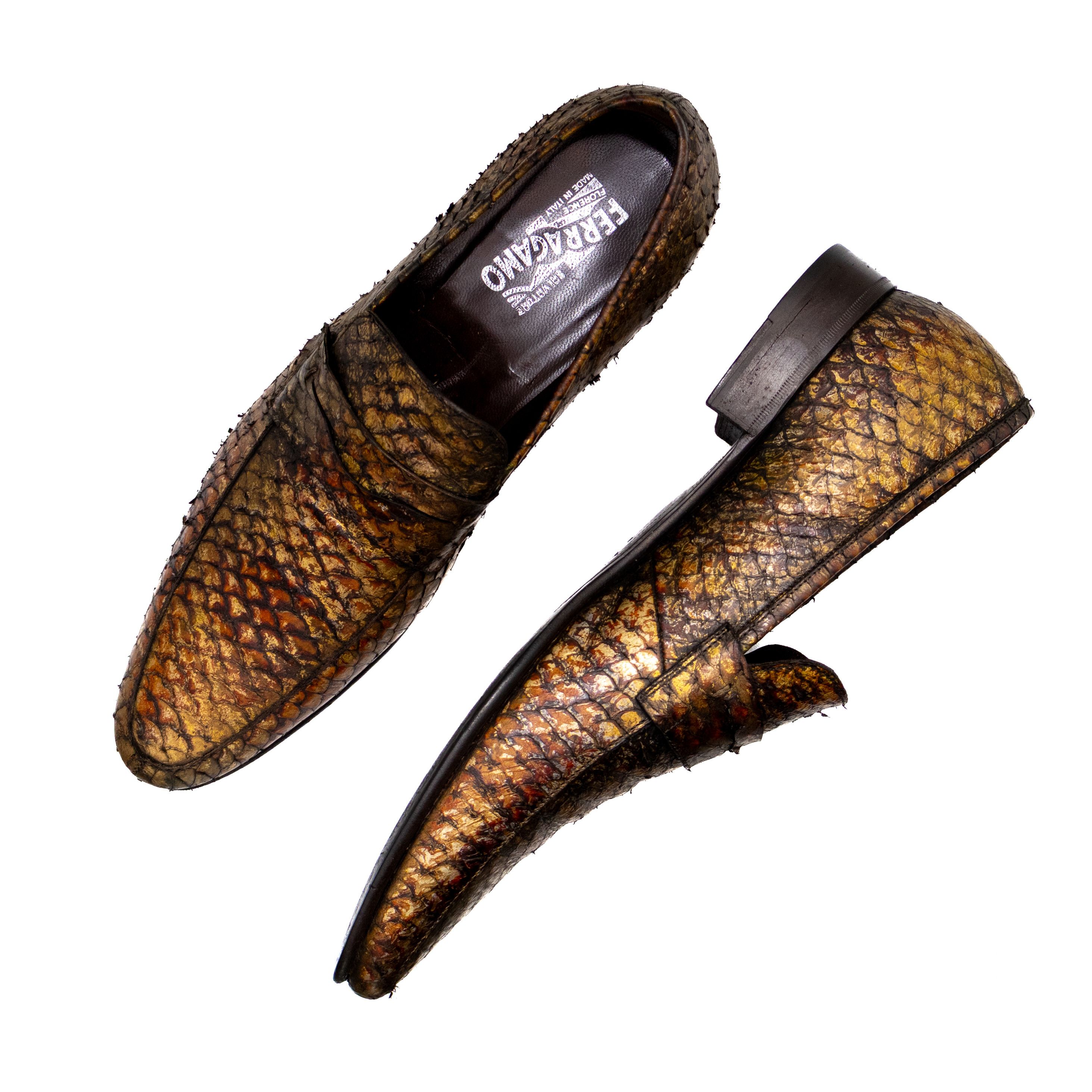 Salvatore Ferragamo Salvatore Ferragamo Python Snakeskin Loafers Gold US 12 Size US 12 / EU 45 - 1 Thumbnail