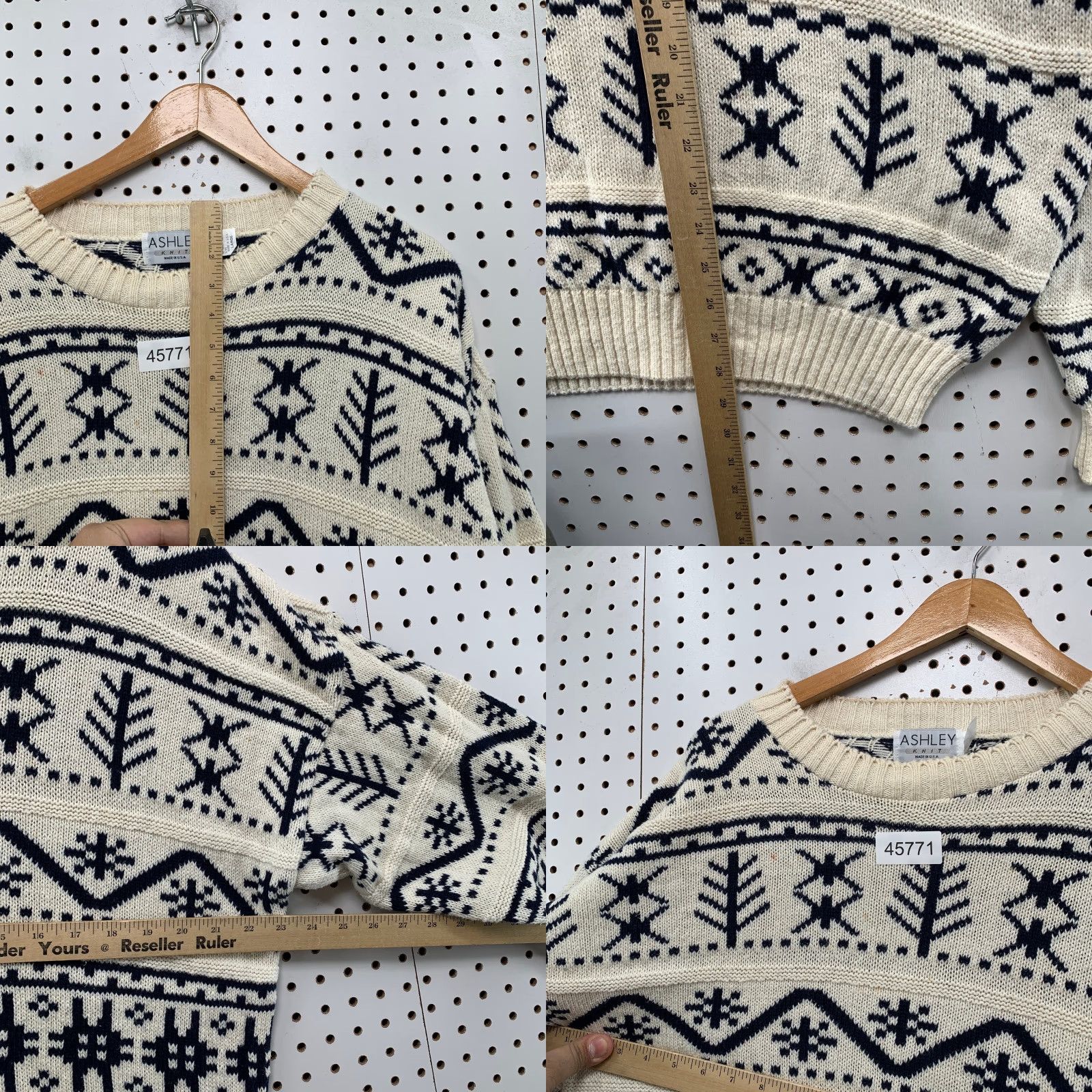 Vintage VINTAGE Ashley Knit Mens Large Fair Isle Nordic Sweater Beige 100% Cotton Pullover Knit Crew Neck 90s Ski Winter Casual Size US L / EU 52-54 / 3 - 8 Thumbnail
