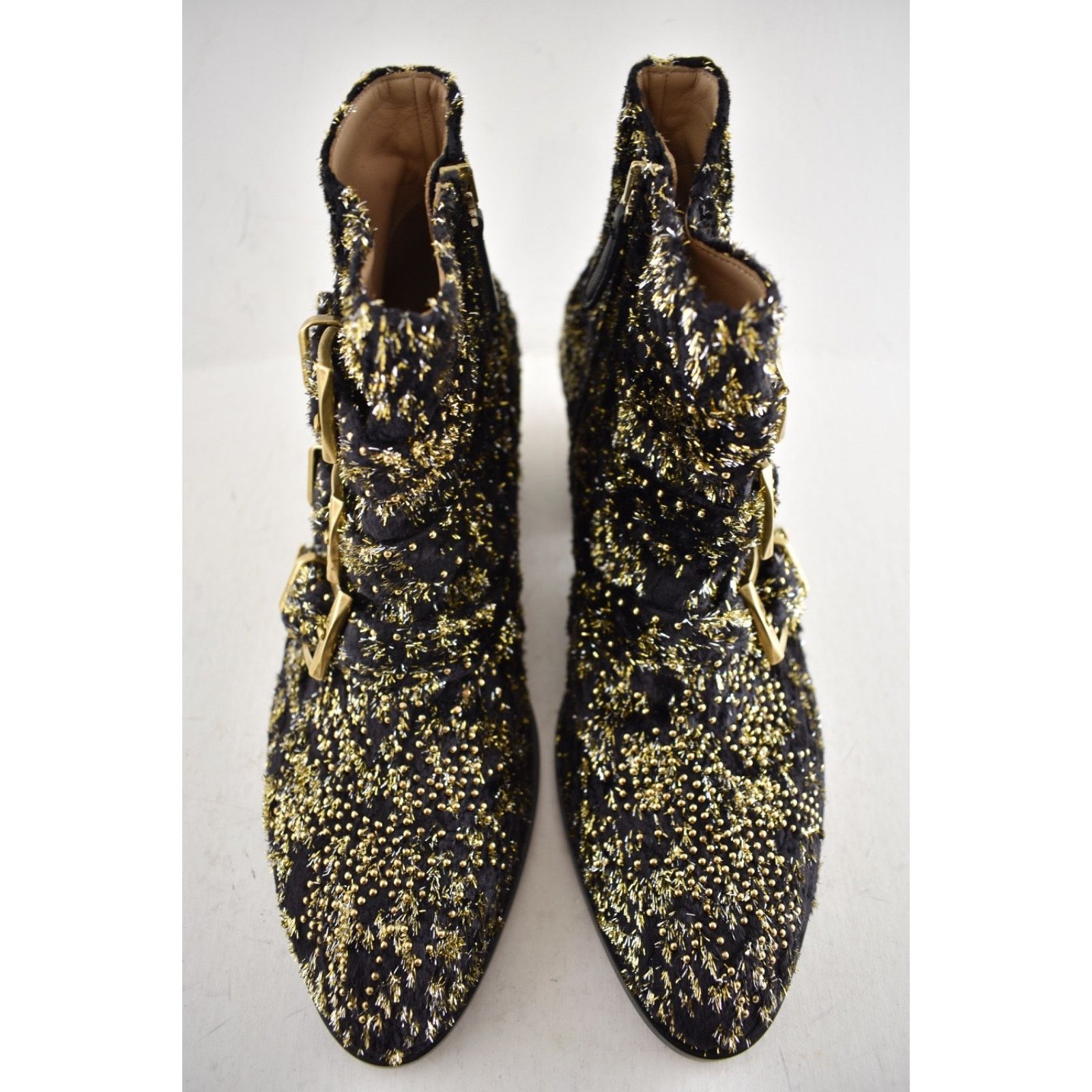 Chloe Chloe Suzanna Black Gold Velvet Studded Ankle Bootie 37 Size US 7 / IT 37 - 11 Thumbnail