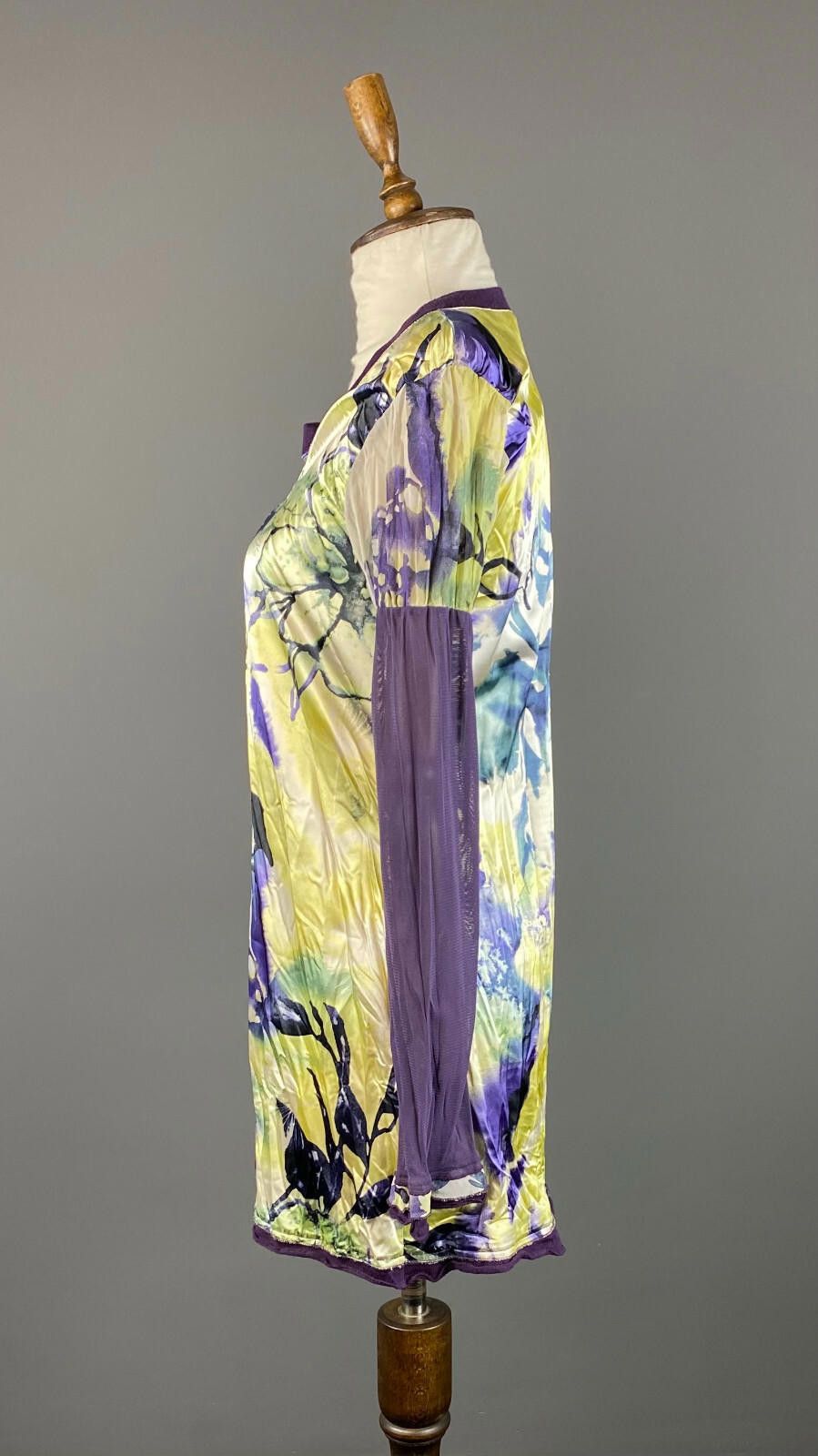 Designer Elisa Cavaletti Multicolor Floral Mesh Tunic Dress Size L Size L / US 10 / IT 46 - 4 Thumbnail