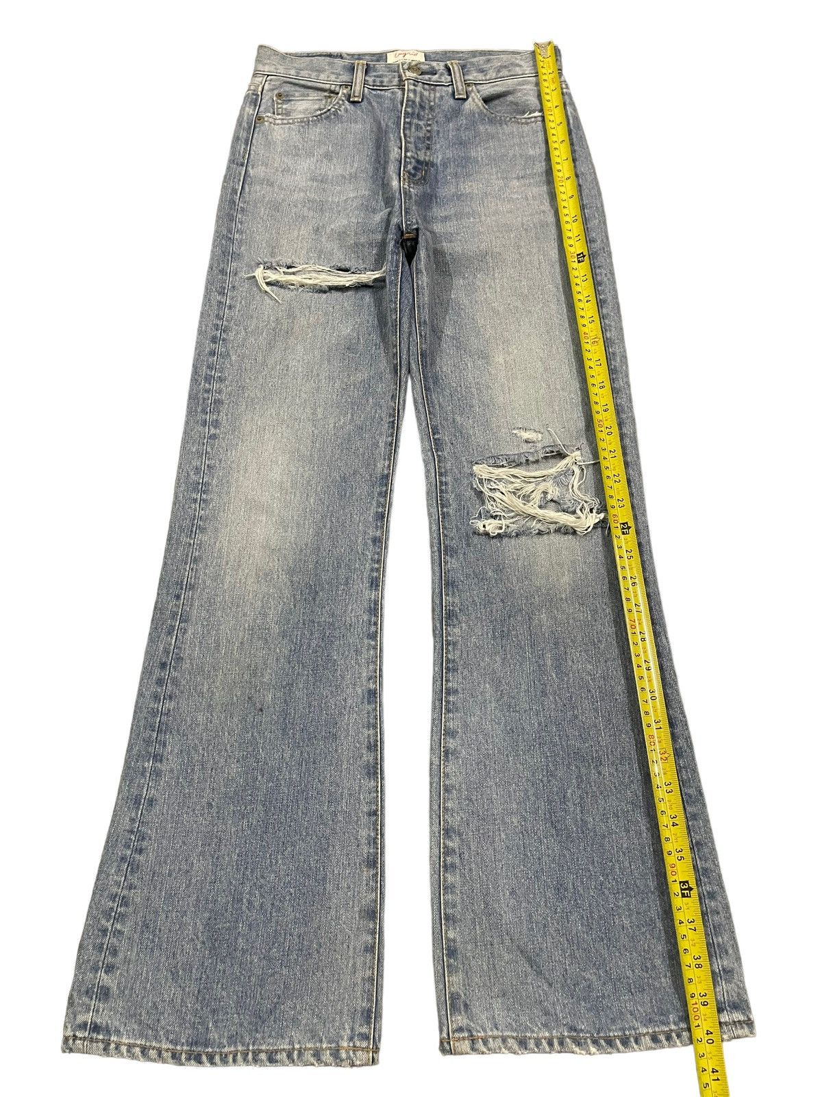 In The Attic Vintage Japanese Brand Blue Wash Distressed Flare Jeans Size US 28 / EU 44 - 11 Thumbnail