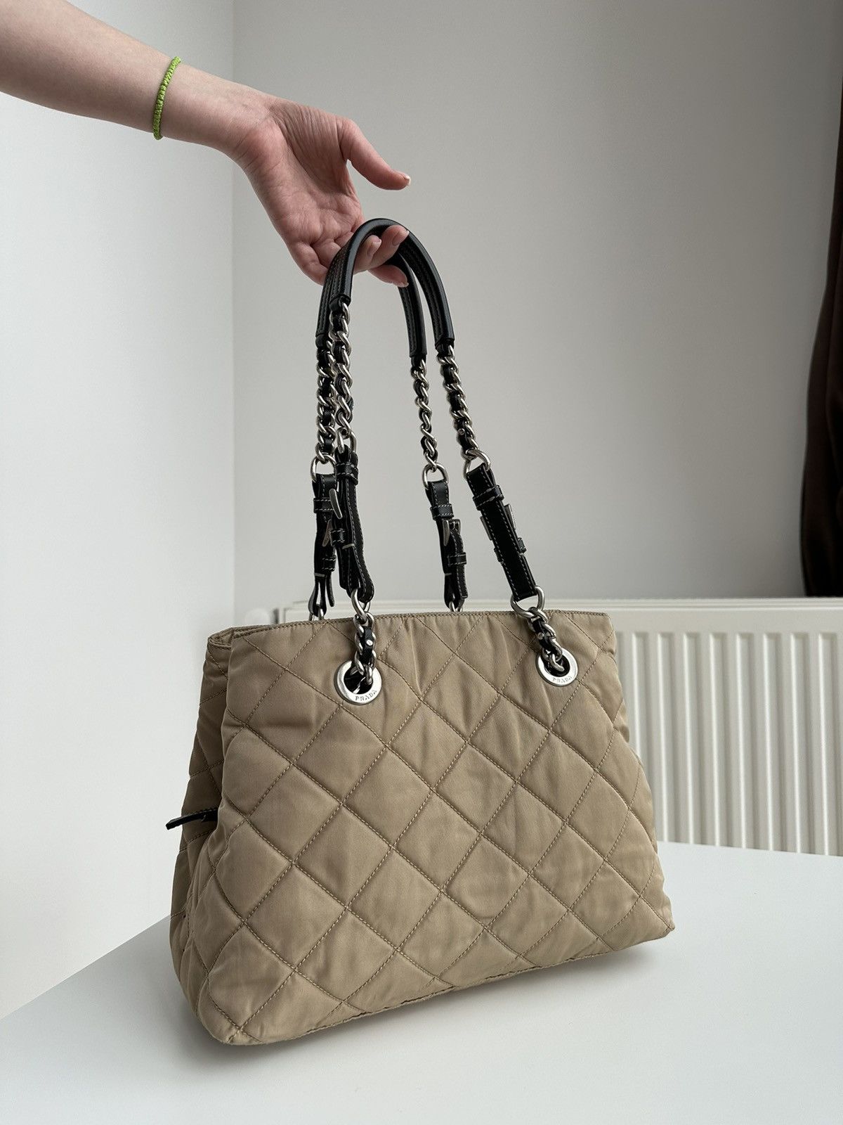 Prada Prada Quilted Chain Shoulder Bag Nylon Beige Tessuto bag Size ONE SIZE - 4 Thumbnail