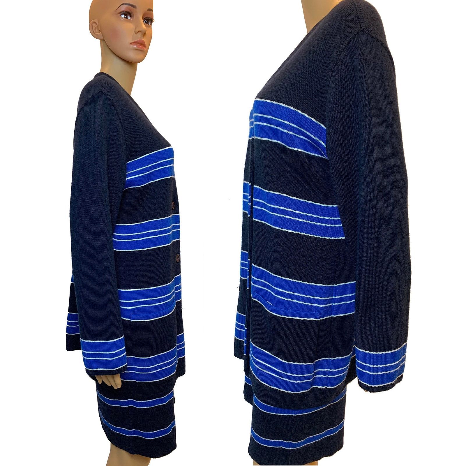 Vintage 80s RODIER Dark Blue Knit Skirt Suit | Oversized Cardigan Size M / US 6-8 / IT 42-44 - 7 Thumbnail