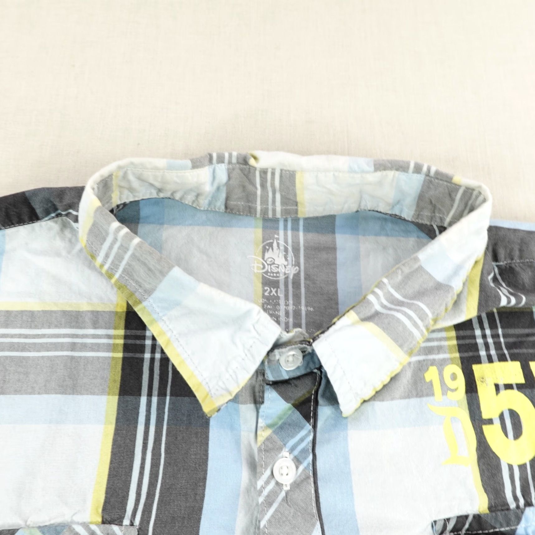 Disney VINTAGE Disney Shirt Mens 2XL Gray Blue Plaid Mickey Mouse Button-Up 1955 Disneyland Mens Size US XXL / EU 58 / 5 - 2 Thumbnail