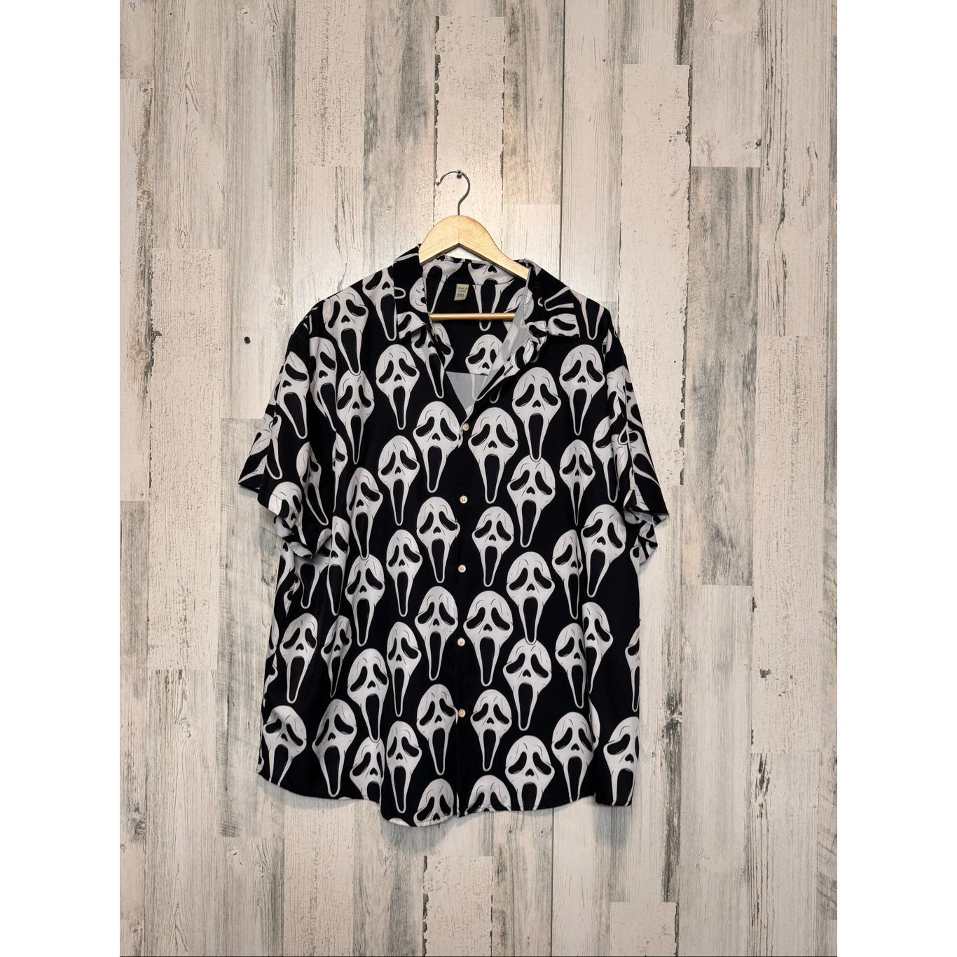 Other Scream Ghost Face Button Up Shirt Black White 3XL Size US XXL / EU 58 / 5 - 2 Thumbnail