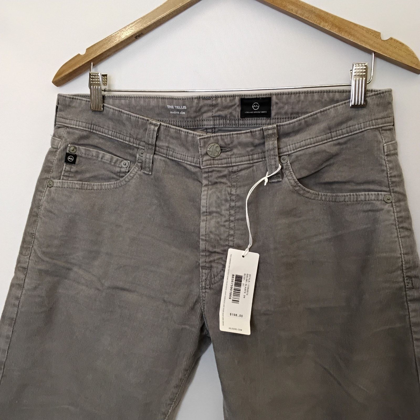 AG Adriano Goldschmied AG Adriano Goldschmied Cords The Tellis Men's 31x34 Gray NWT Size US 31 - 4 Thumbnail