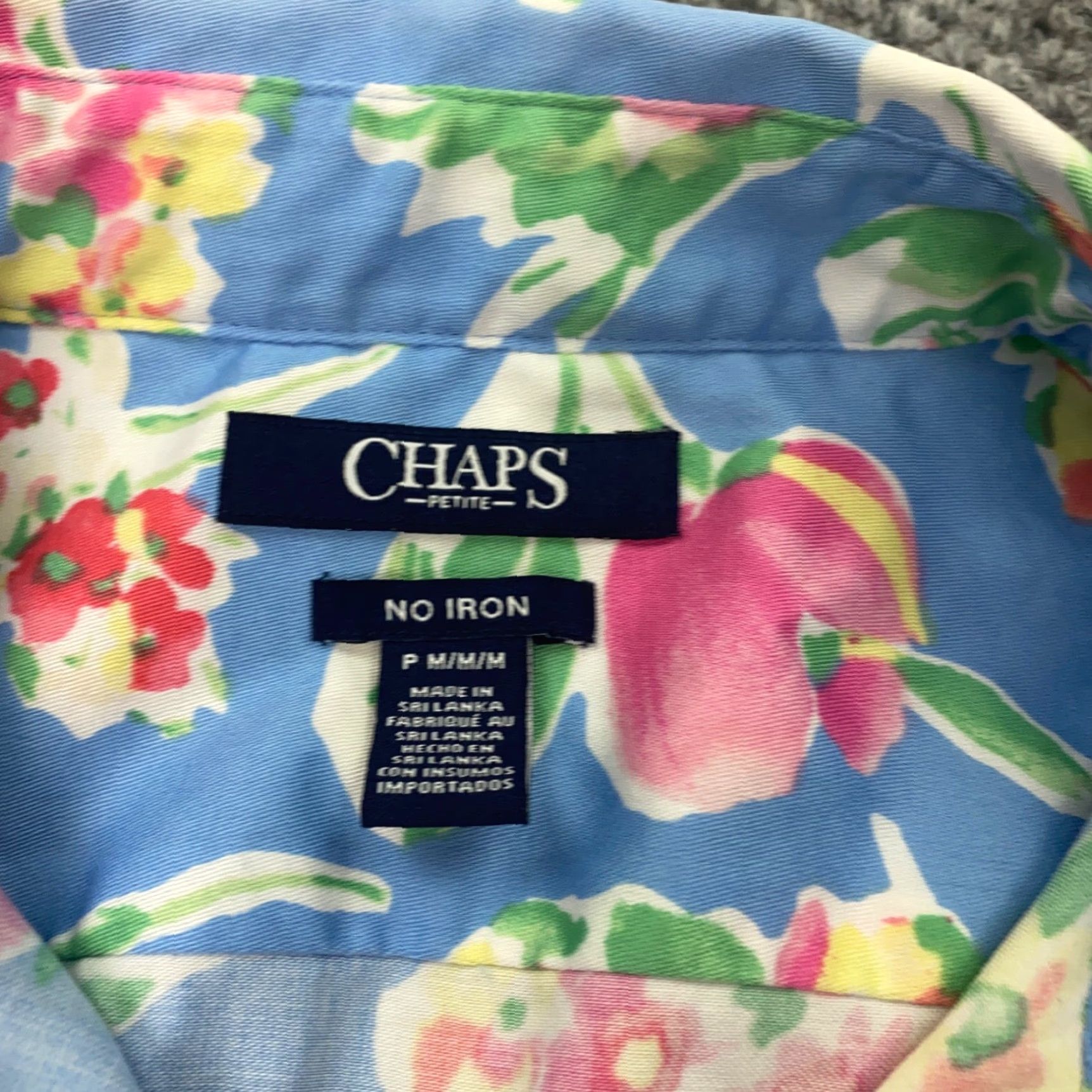 Chaps Chaps Shirt Womens Petite Medium Blue Floral 3/4 Sleeve Button Up Size M / US 6-8 / IT 42-44 - 4 Thumbnail
