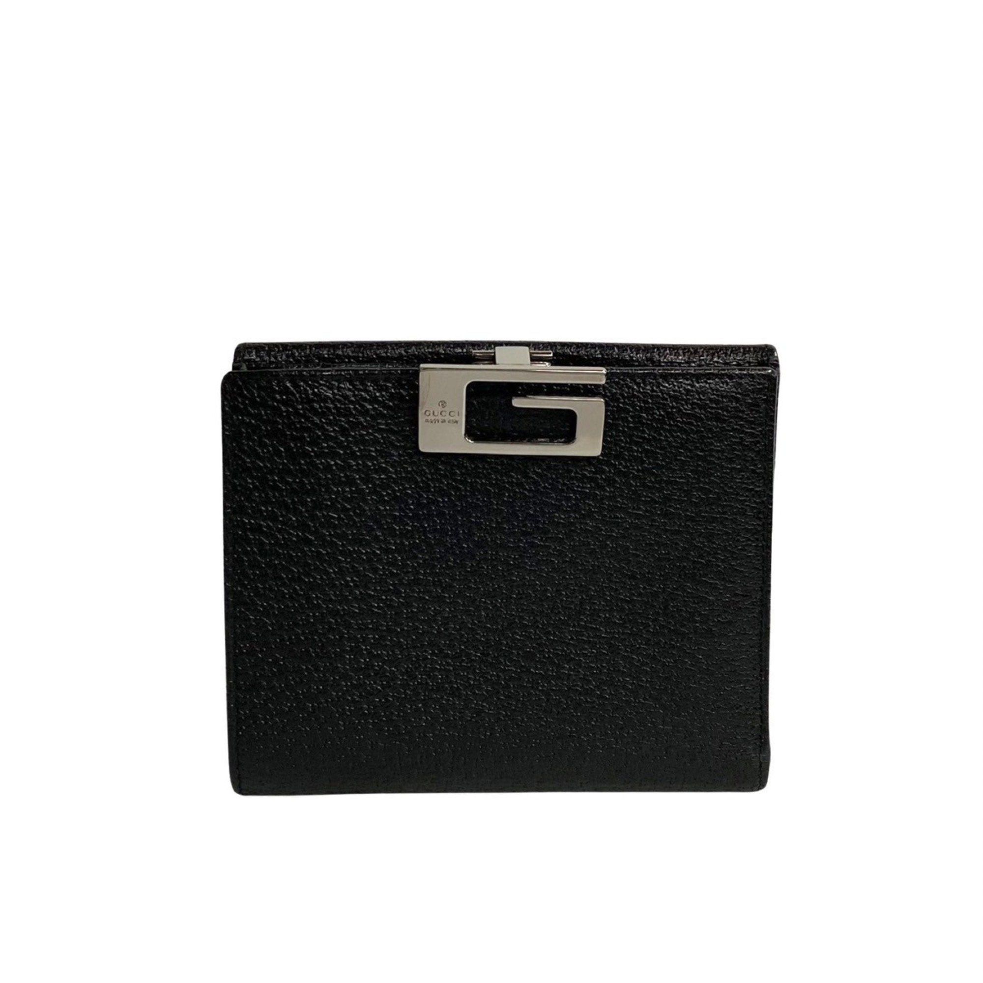image of Gucci G Hardware Leather Bifold Wallet Compact Black 31027, Women's