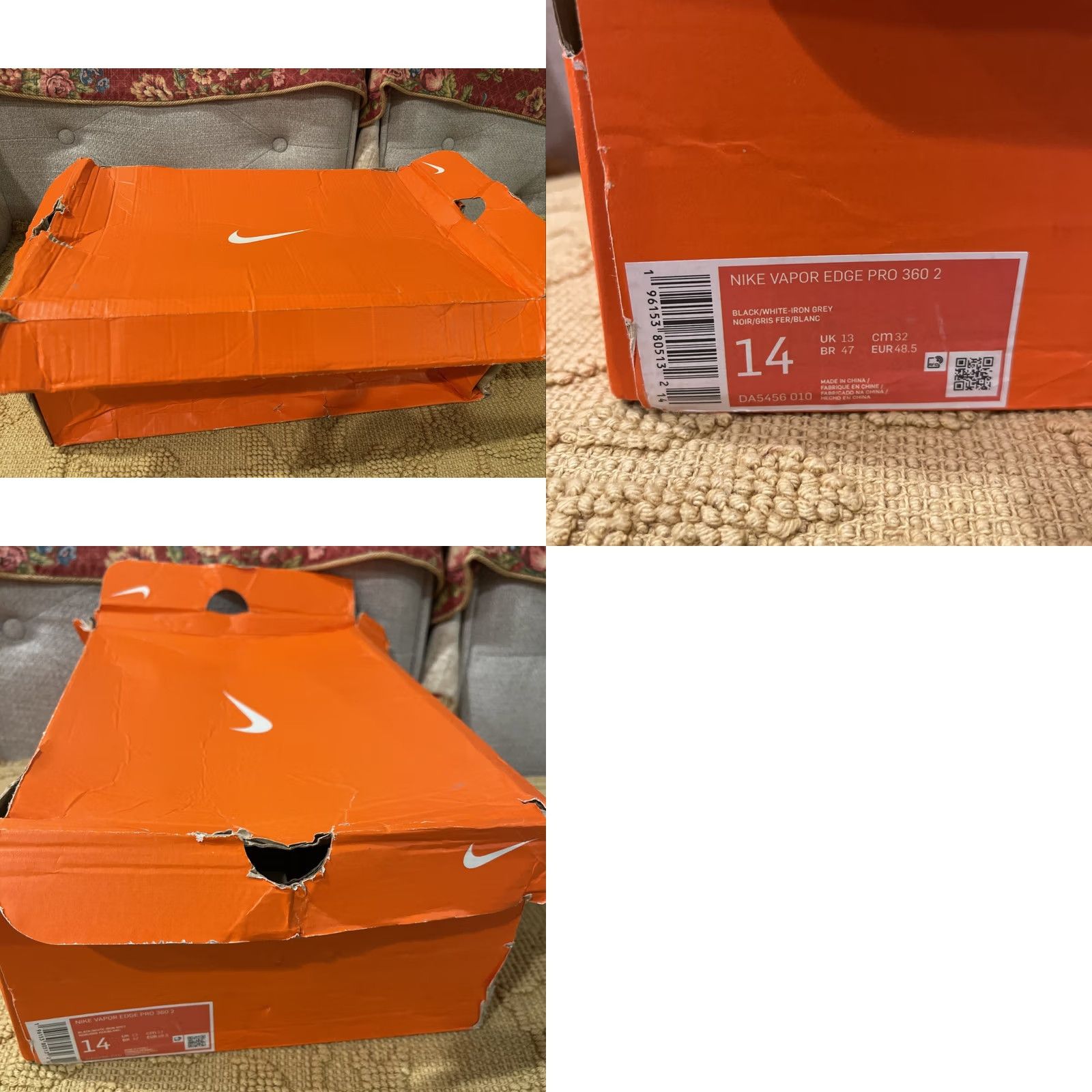 Nike Nike Vapor Edge Pro 360 2 Football Cleats Mens 14 Black White DA5456-010 Size US 13 / EU 46 - 11 Thumbnail