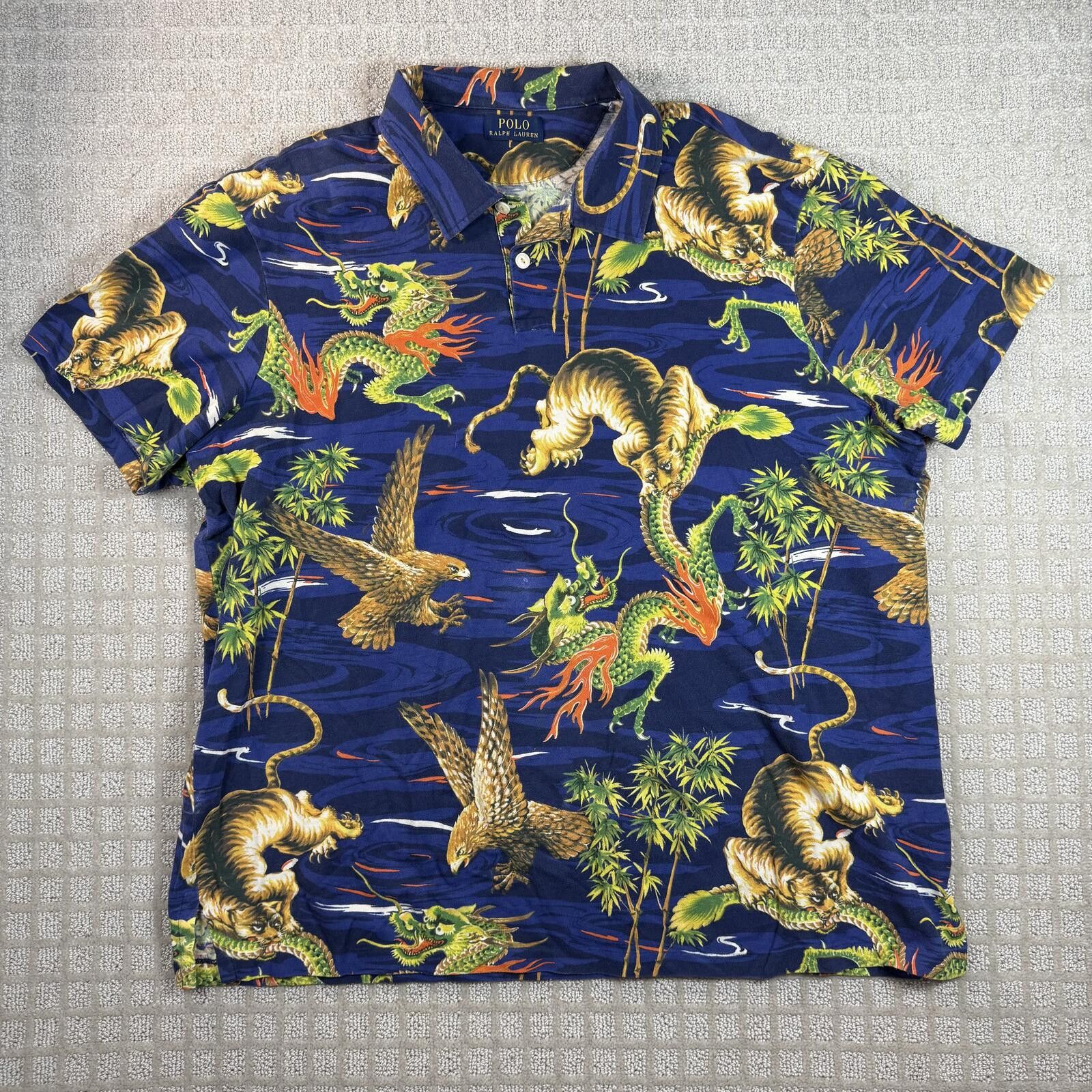 Polo Ralph Lauren Vintage Polo Ralph Lauren Dragon Tiger AOP Polo XXL Size US XXL / EU 58 / 5 - 1 Thumbnail