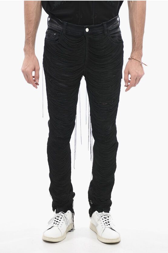 image of Amiri All-Over Fringe Dark Wash Jeans 14Cm in Black, Men's (Size 29)