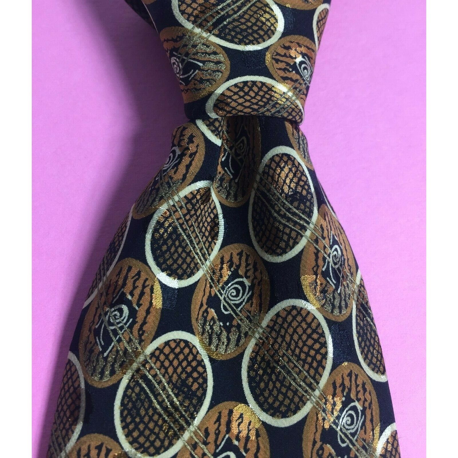 Santostefano SantoStefano Men's Italy Made Brown Black 100% Silk Neck Tie Size ONE SIZE - 8 Thumbnail
