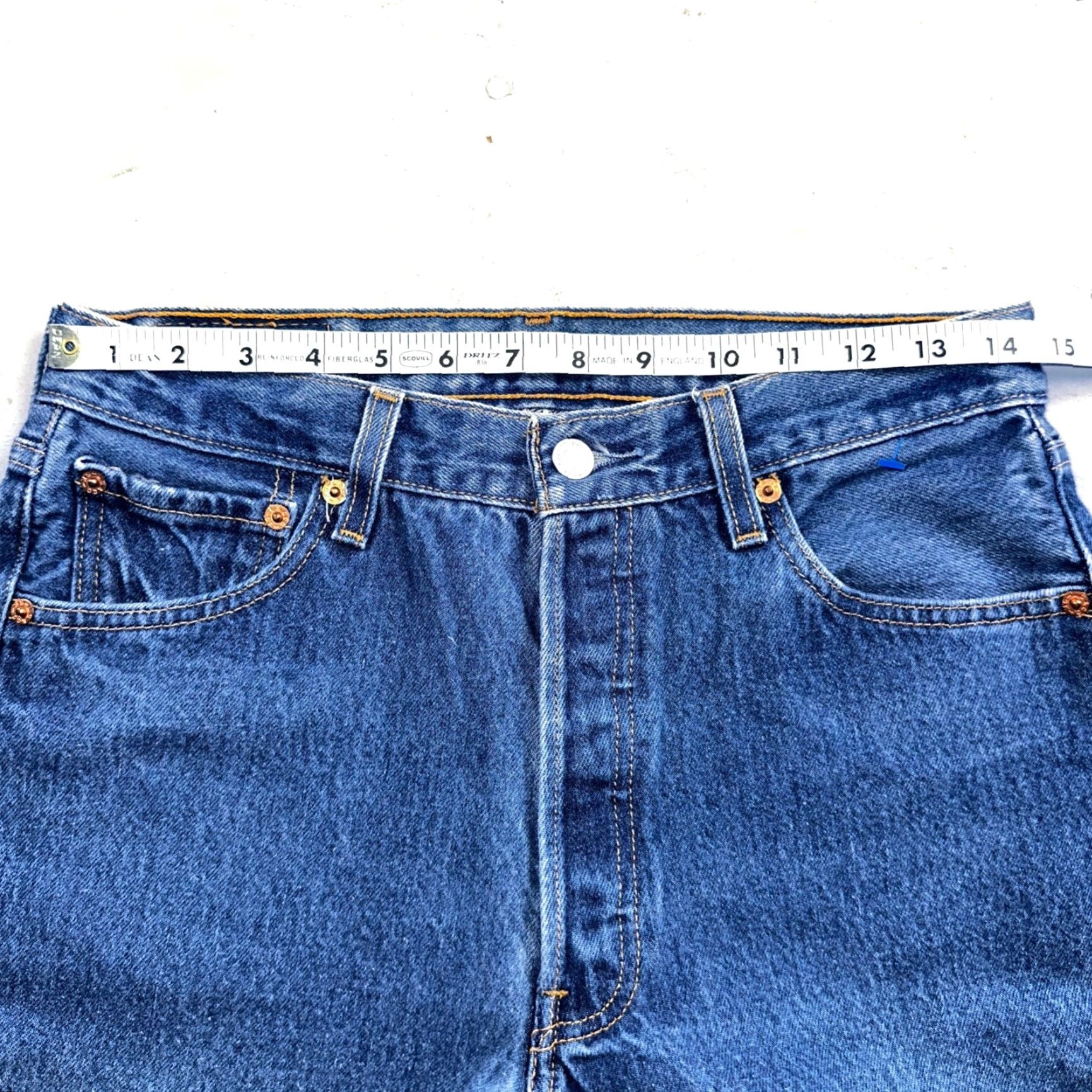 Levi's VINTAGE Levi's 501 Jeans Straight 90s 31x36 Blue Dark Wash Men Regular 501 Series Mens Jeans Size US 31 - 7 Thumbnail