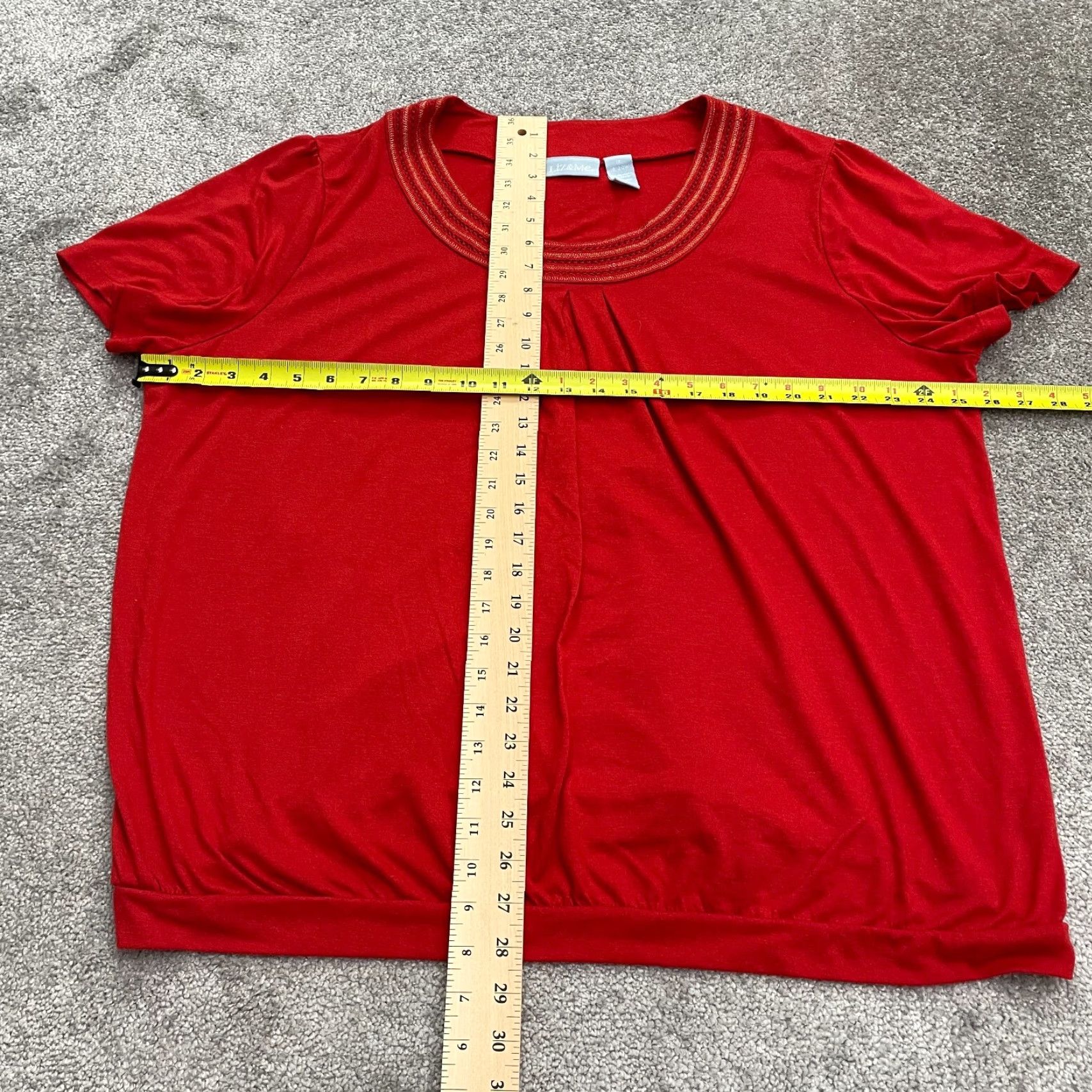 Vintage Liz & Me Blouse Womens 1X Plus Red Solid Short Sleeve Round Neck Casual Designer Classic Size XL / US 12-14 / IT 48-50 - 7 Thumbnail