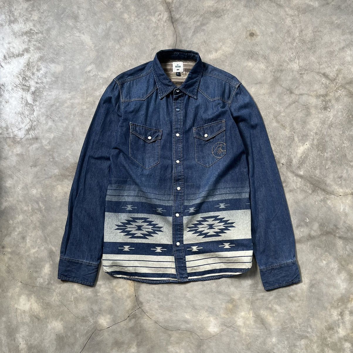 image of Sas Navajo Indigo Denim Button Up Longsleeve Shirt, Men's (Size Large)
