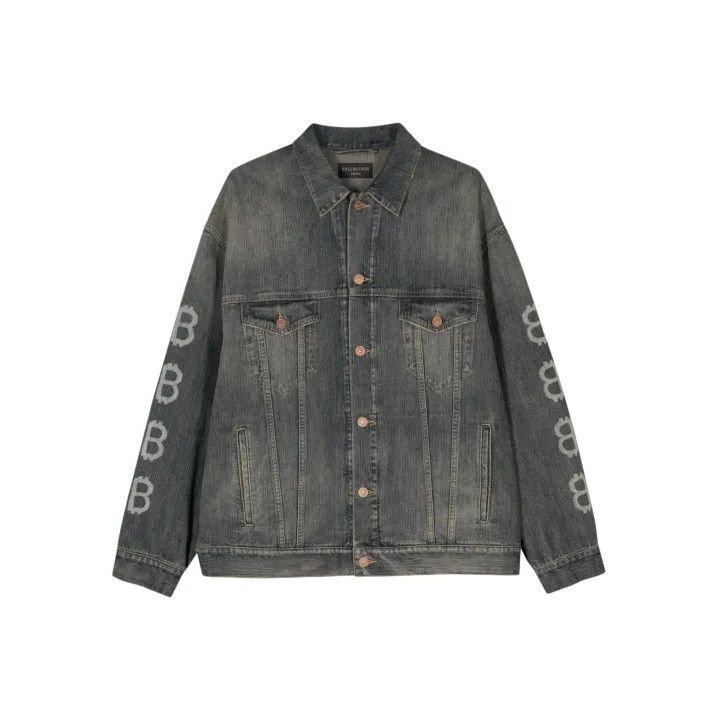 Balenciaga Balenciaga Indigo Denim Jacket with Logo Print Size US S / EU 44-46 / 1 - 1 Thumbnail