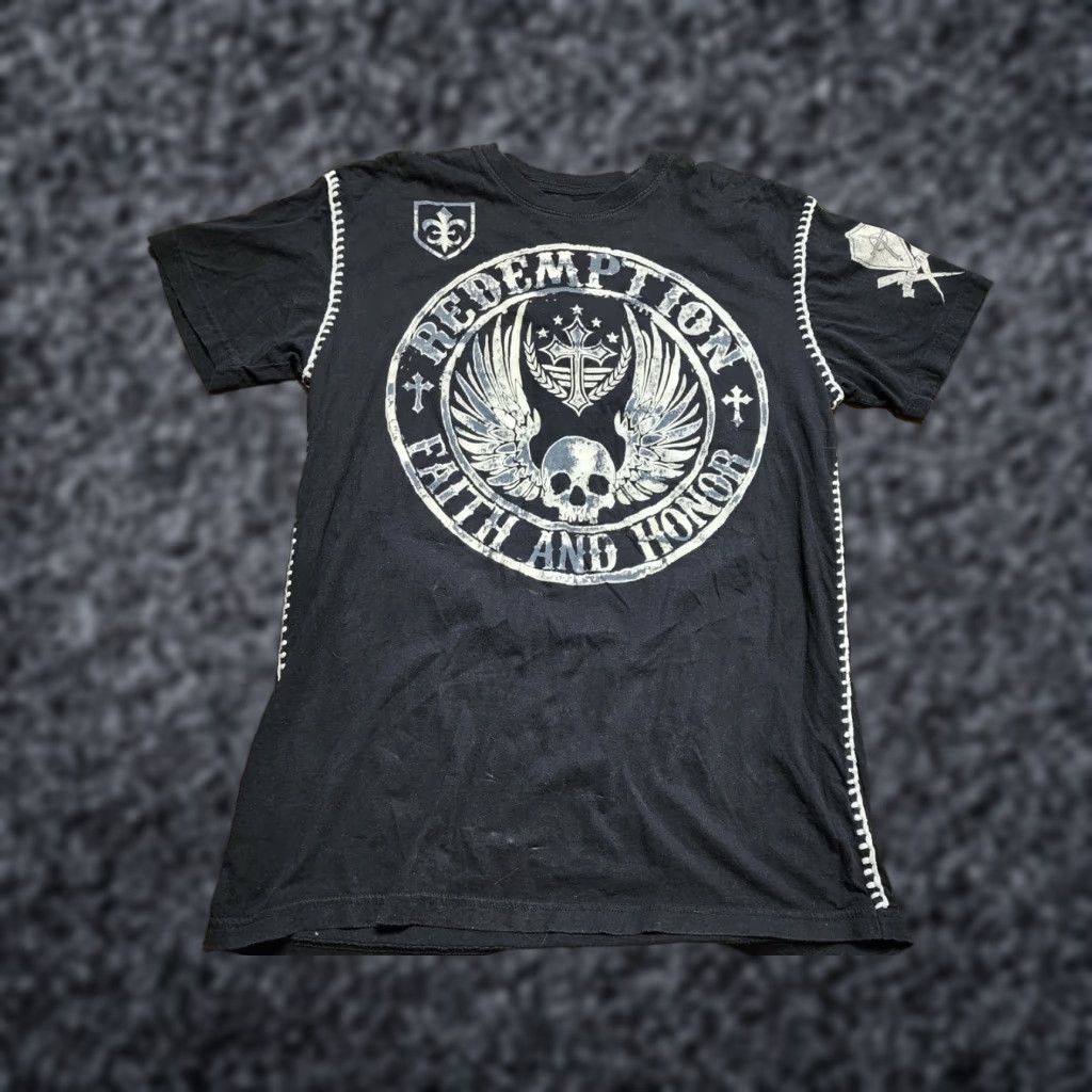 Vintage Raw State Gothic Cross Graphic T-Shirt Mens XL Black 90s Grunge Fashion Size US XL / EU 56 / 4 - 1 Thumbnail
