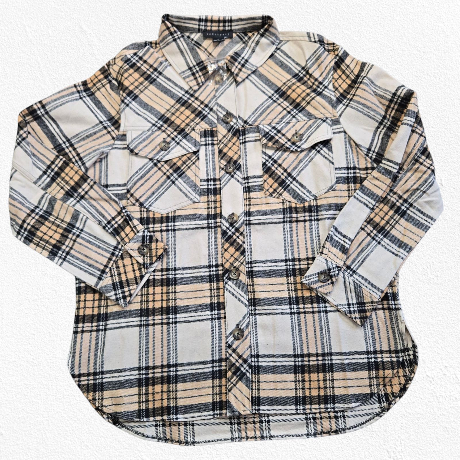 Sanctuary Sanctuary Beige Plaid Button Up Flannel Shacket Size Large Size L / US 10 / IT 46 - 2 Thumbnail