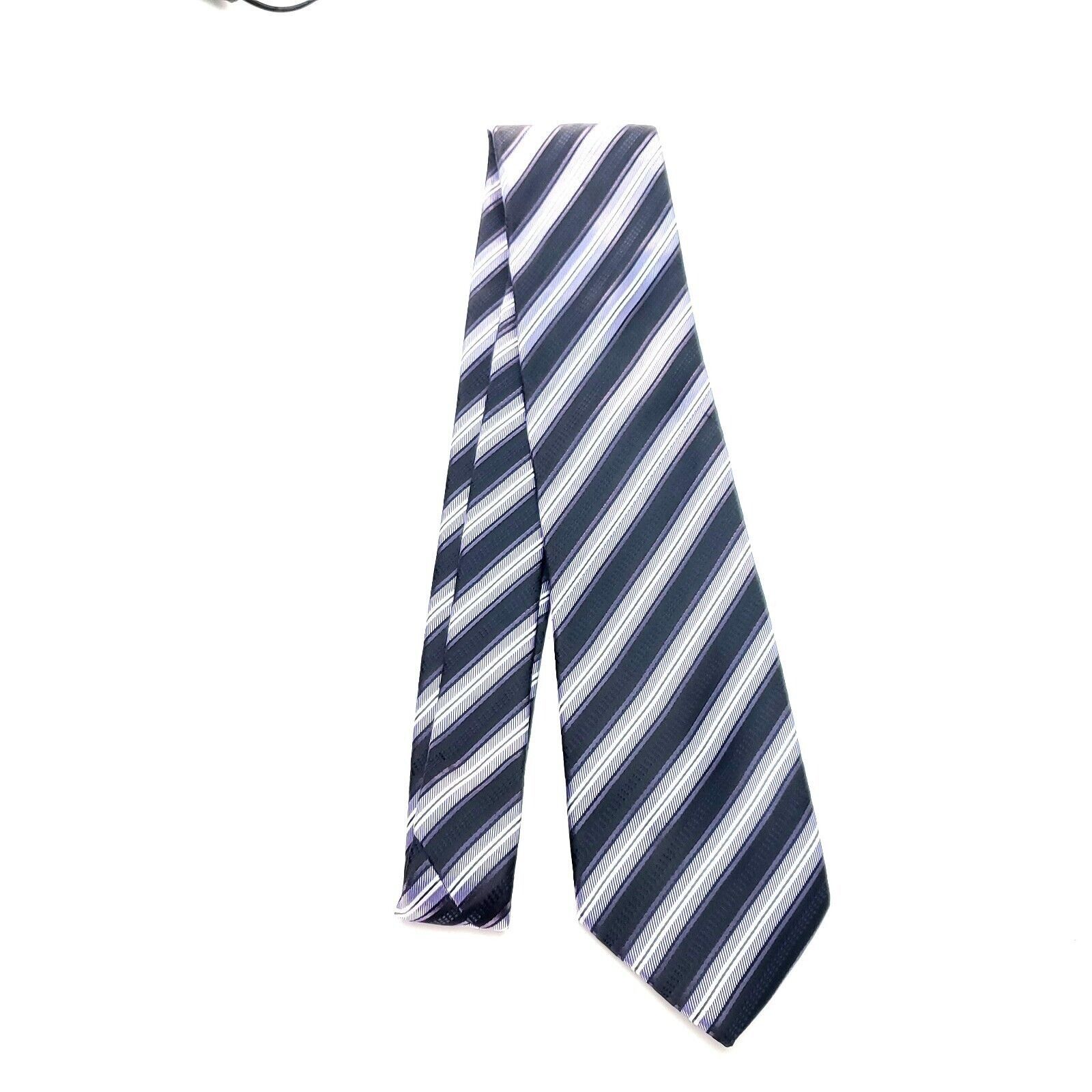 Stafford Stafford Essentials Polyester Tie Black Purple Woven Striped Size ONE SIZE - 7 Thumbnail