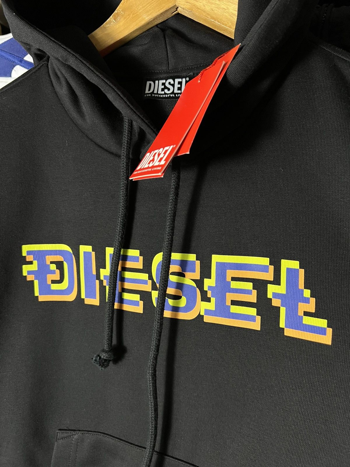 DIESEL Pixel Logo Hoodie – Black with Retro Tech Print 🖤🟨🟪
