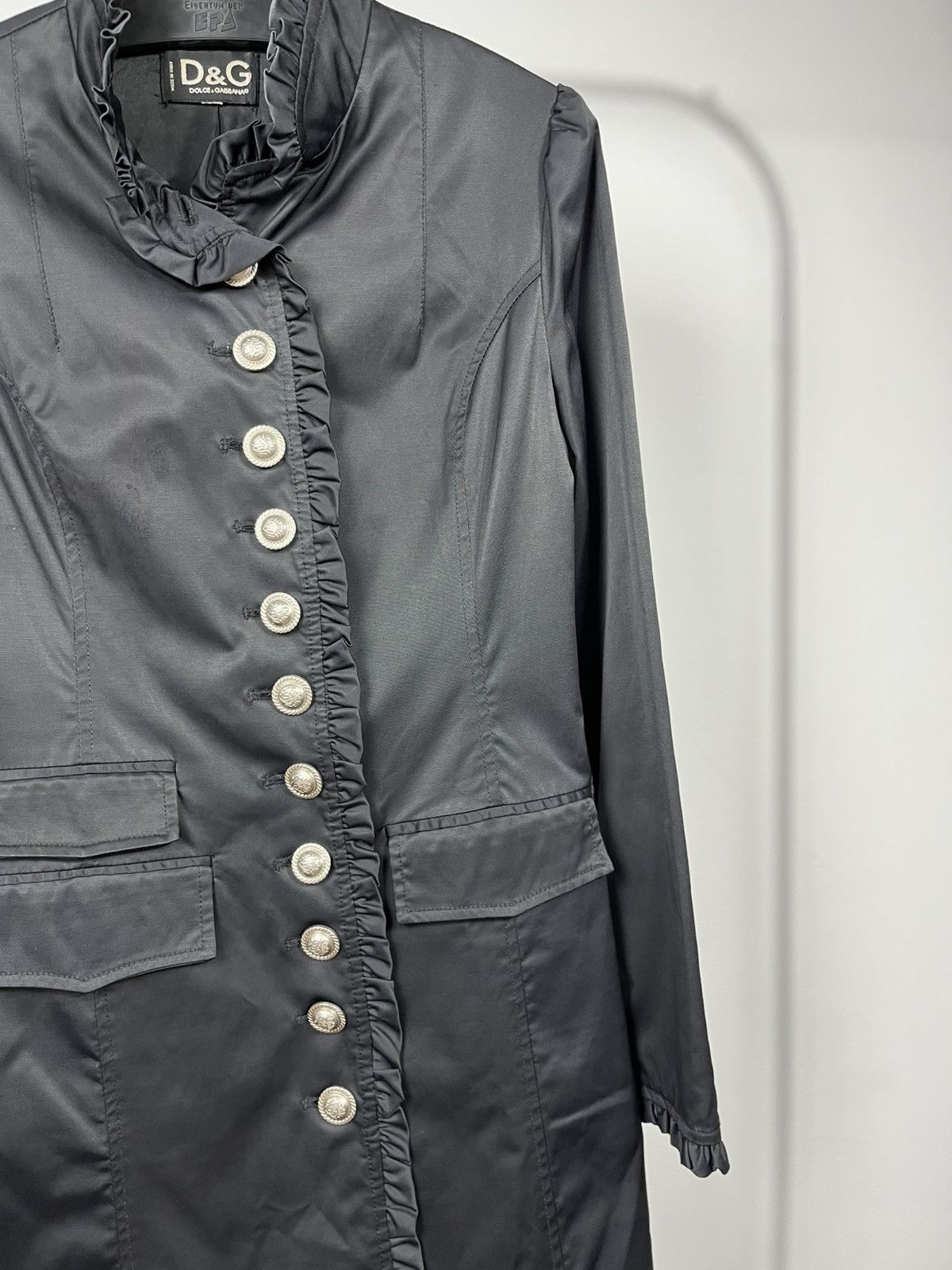 Dolce & Gabbana Dolce Gabbana D&G Black Ruffle Button Long Coat Jacket Women Size S / US 4 / IT 40 - 10 Thumbnail