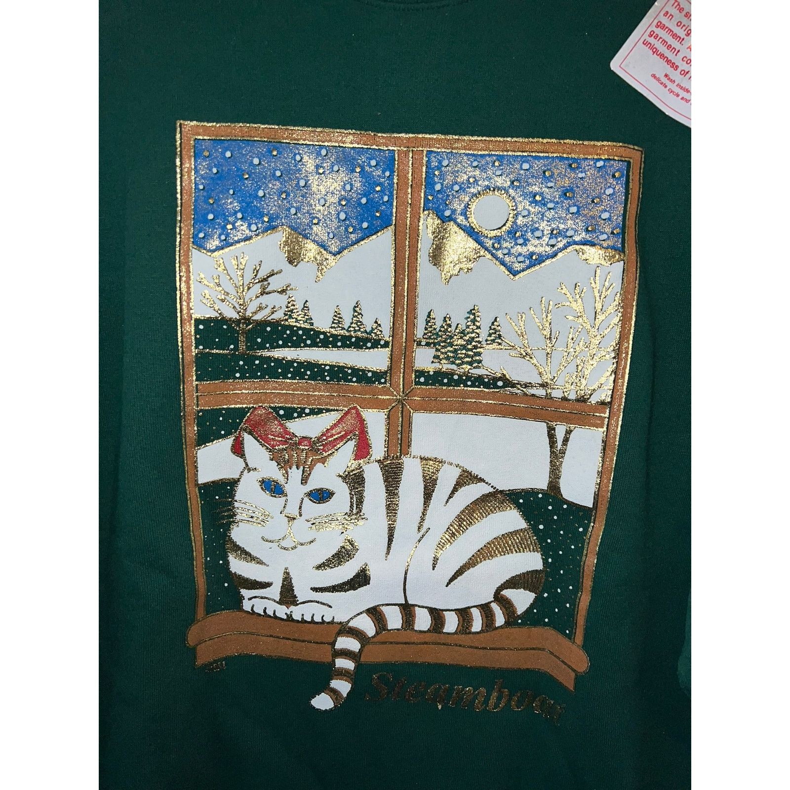 Hanes 90s Steamboat Colorado Green Cat Winter Snow Sweatshirt M Size US M / EU 48-50 / 2 - 5 Thumbnail