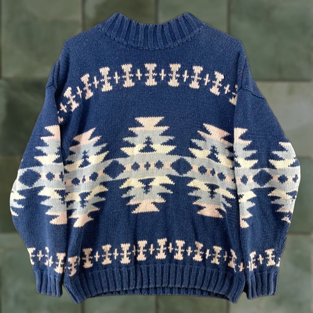 Vintage NUOVO Women's Sweater Medium Blue Geometric Knit Pullover 80s 90s Size M / US 6-8 / IT 42-44 - 1 Thumbnail
