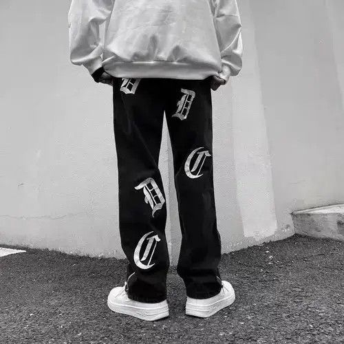 Japanese Brand × Jean Black retro embroidered straight leg loose fit jeans Size US 32 / EU 48 - 1 Thumbnail