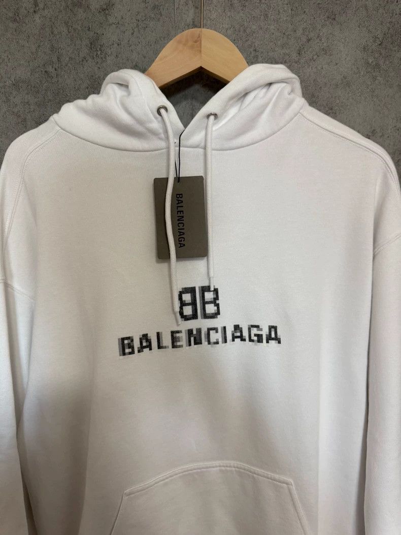 Balenciaga Balenciaga Faded Mosaic Logo Hooded Sweatshirt, White Size US M / EU 48-50 / 2 - 2 Thumbnail