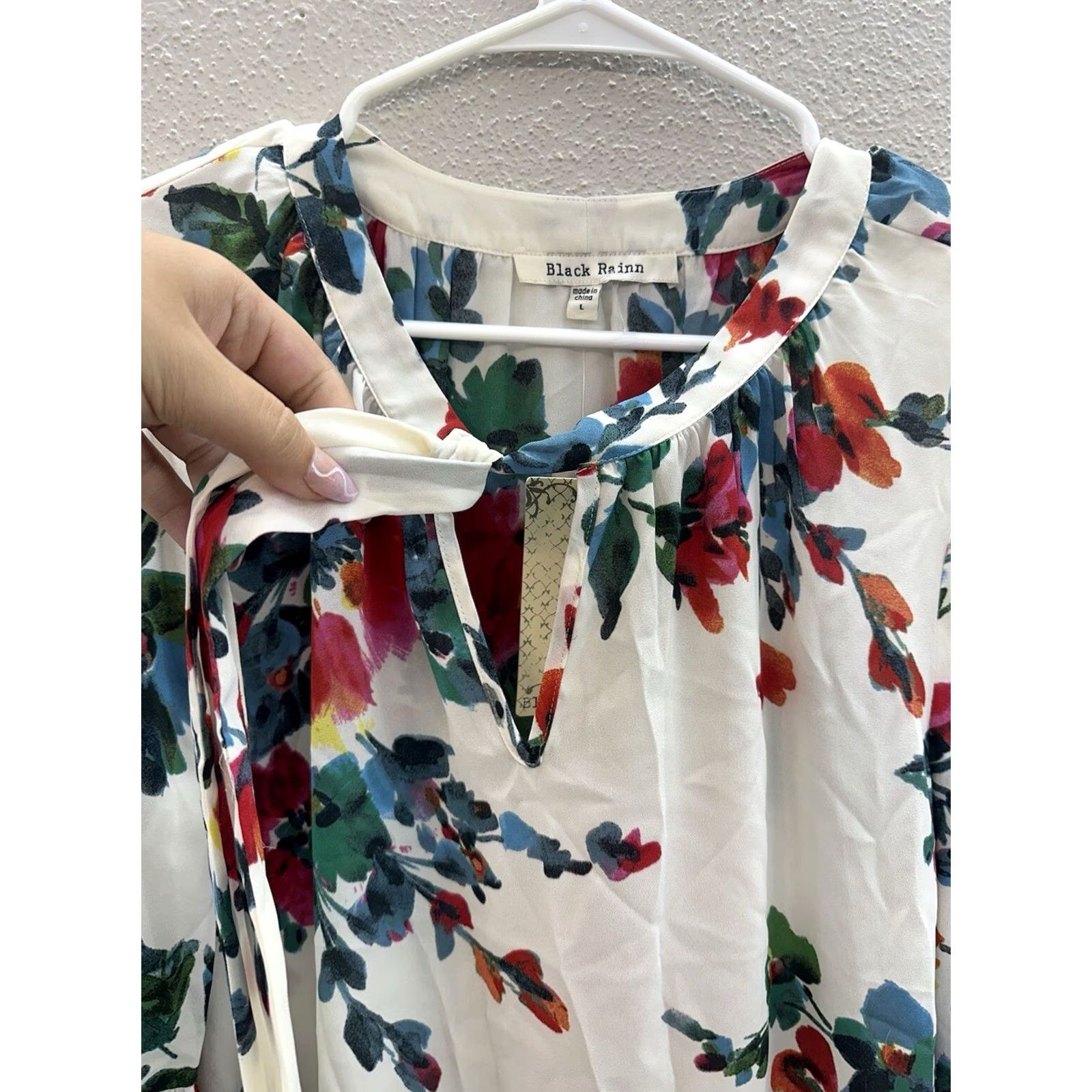 Vintage Black Rainn Blouse Shirt Womens Size L Long Sleeve White Sheer Floral NWTs Size L / US 10 / IT 46 - 3 Thumbnail