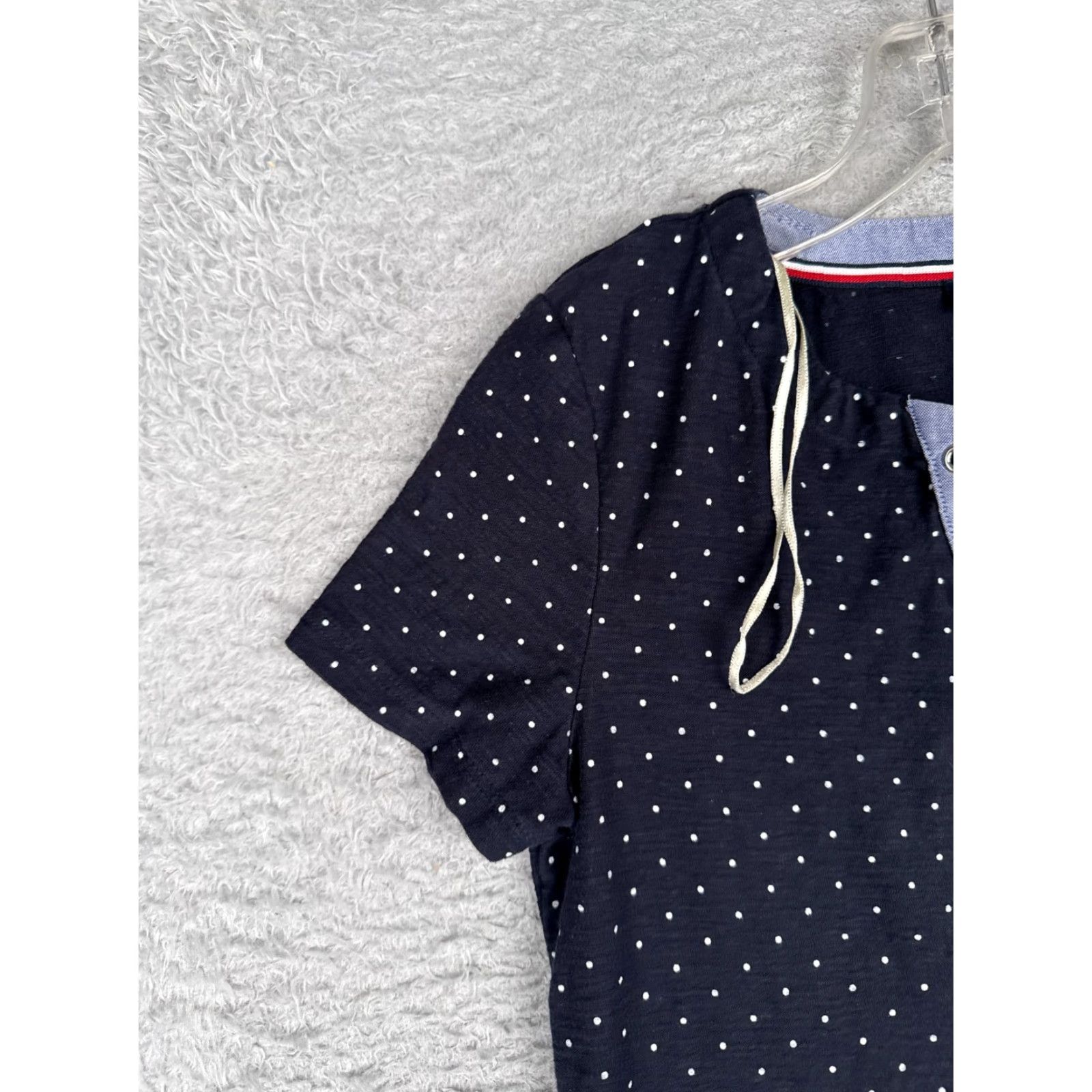 Tommy Hilfiger Tommy Hilfiger Shirt Women Small Blue Polka Dot V-Neck Lace Short Sleeve Cotton Size S / US 4 / IT 40 - 3 Thumbnail
