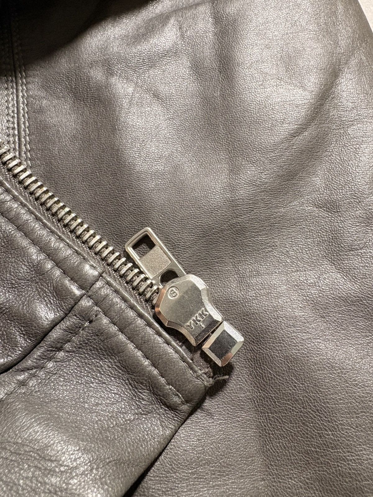 Rick Owens Rick Owens Grey Leather Hooded Jacket — Asymmetric Zip Size US M / EU 48-50 / 2 - 7 Thumbnail