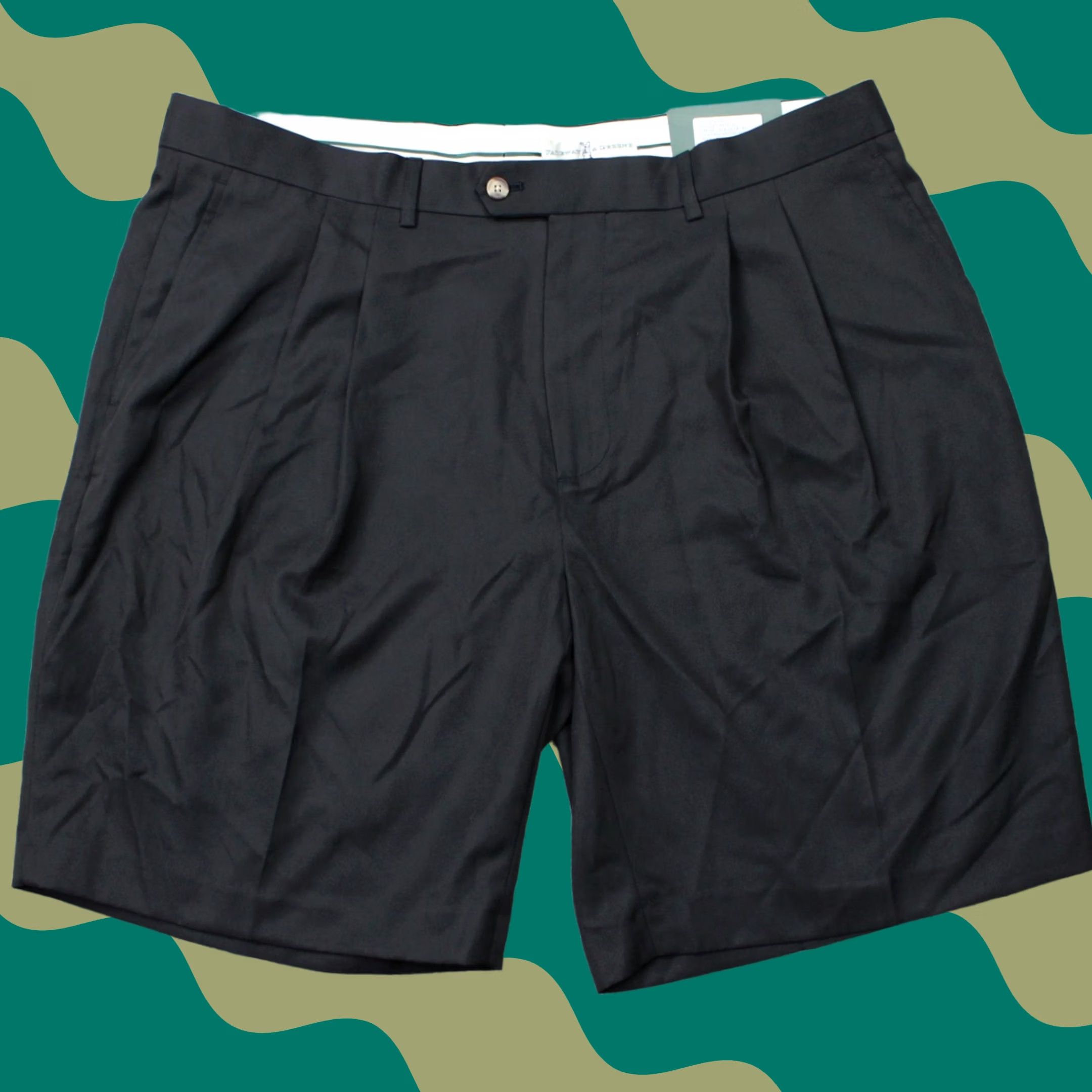 Vintage Fairway & Greene Shorts Mens 40 Black Pleated Polyester NWT Chino Pockets 10in Inseam Casual Summer Beach Preppy Size US 40 / EU 56 - 1 Thumbnail