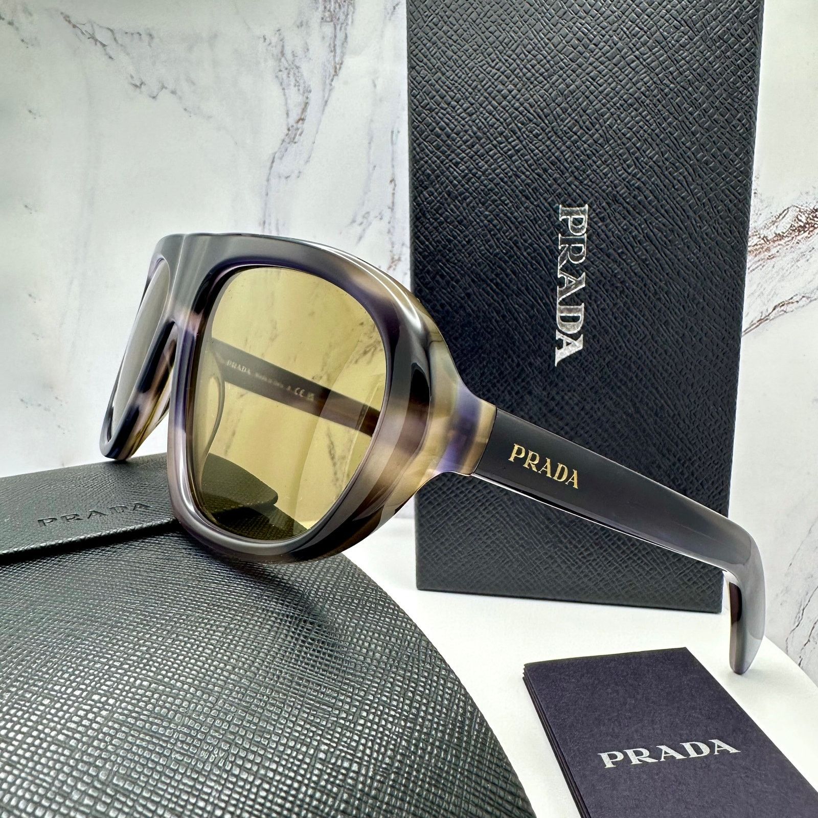 Prada New PRADA Sunglasses Brown Striped Laguna Aviator Shield Size ONE SIZE - 5 Thumbnail