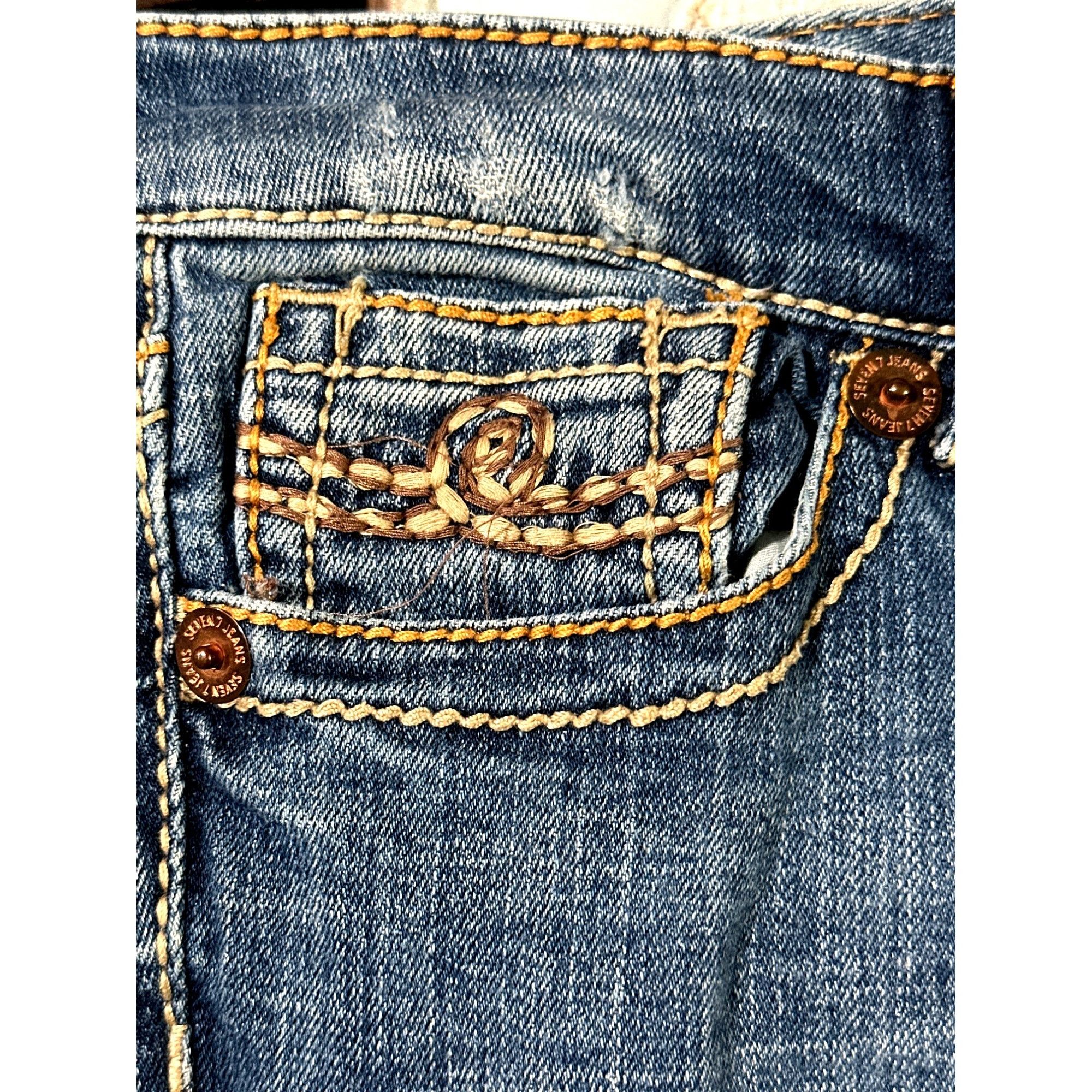 Seven 7 Seven7 Bootcut Size 27 Blue Denim Contrast Stitching Embroid Size 27" / US 4 / IT 40 - 6 Thumbnail