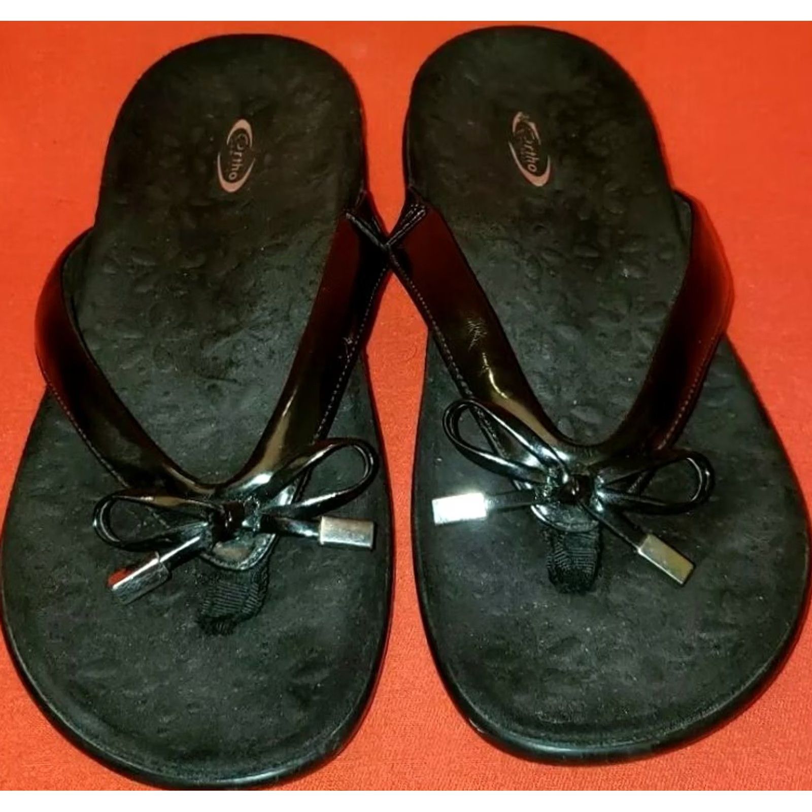 Vintage Ortho Comfort Women's Patent Leather Slide Toe Post Sandals Black Size 7M Size US 7 / IT 37 - 3 Thumbnail