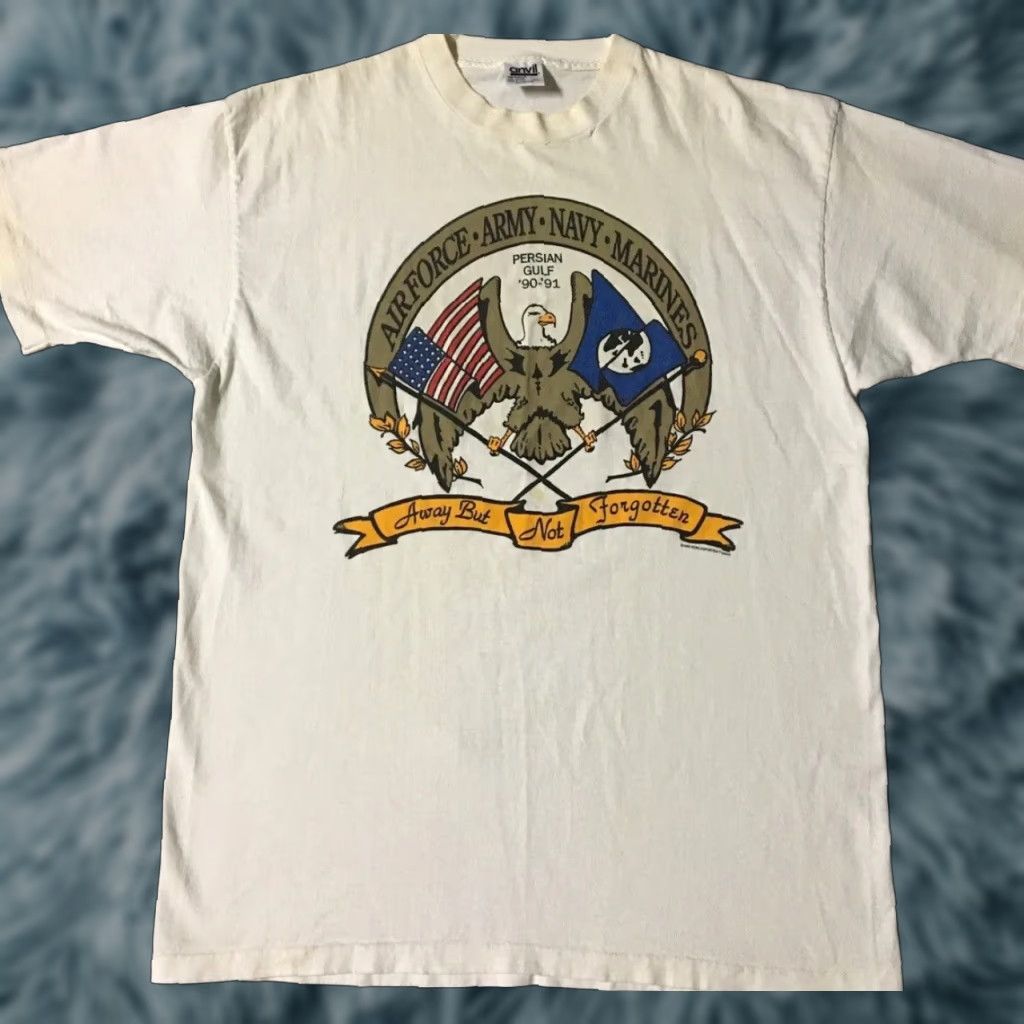 Vintage VINTAGE 90s Persian Gulf War Eagle Distressed Shirt XL White Army Military Grunge Shirt Men XL USA Marines Air Force Desert Storm 80s 90s War Punk Size US XL / EU 56 / 4 - 1 Thumbnail
