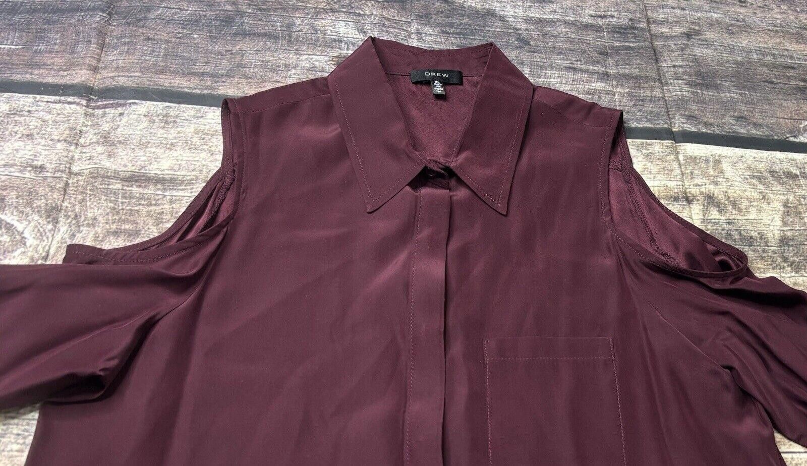 Drew House Drew Top Women's XL 100% Silk Button Cold Shoulder Burgundy Size XL / US 12-14 / IT 48-50 - 5 Thumbnail