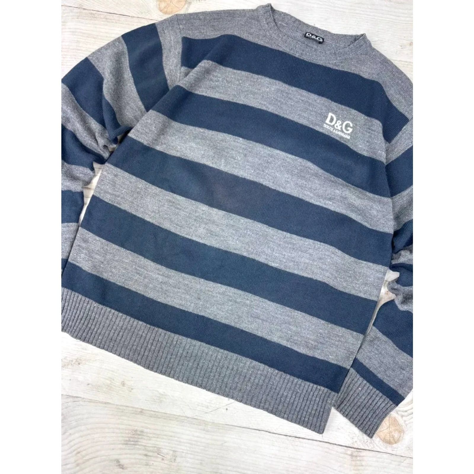 Dolce & Gabbana VINTAGE Dolce&Gabbana Logo Knit Sweater Striped Wool Men M Blue - Regular Fit Pullover, Wool, Knit, Long Sleeve, Classic Casual Winter Fall Spring Size US M / EU 48-50 / 2 - 3 Thumbnail