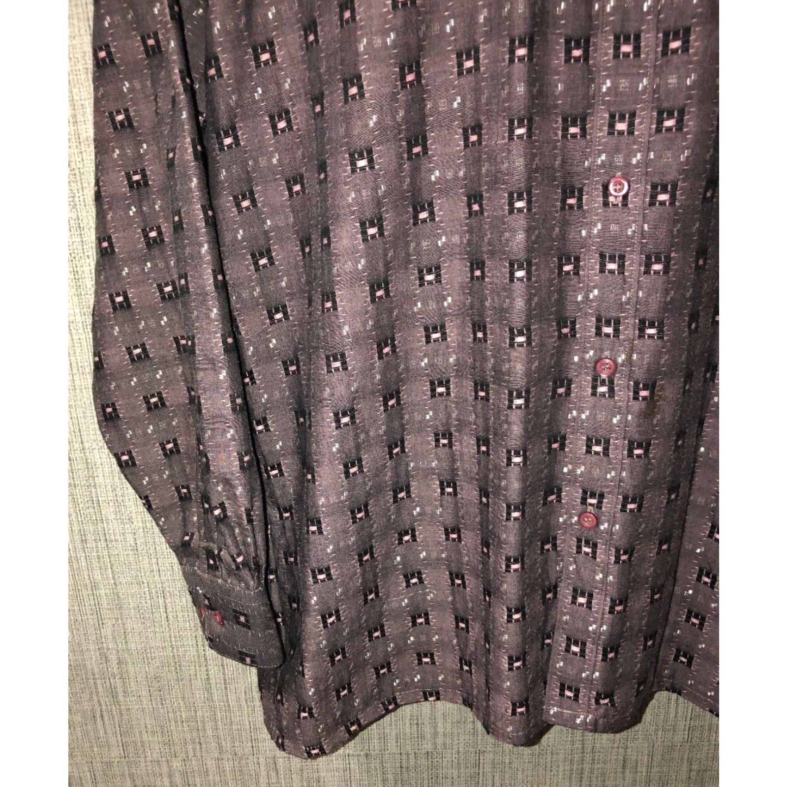BUGATCHI Bugatchi Uomo Mens Geometric Dress Shirt Long Sleeve Button Front 16 1/2 Multicolor Men Size 42R - 3 Thumbnail