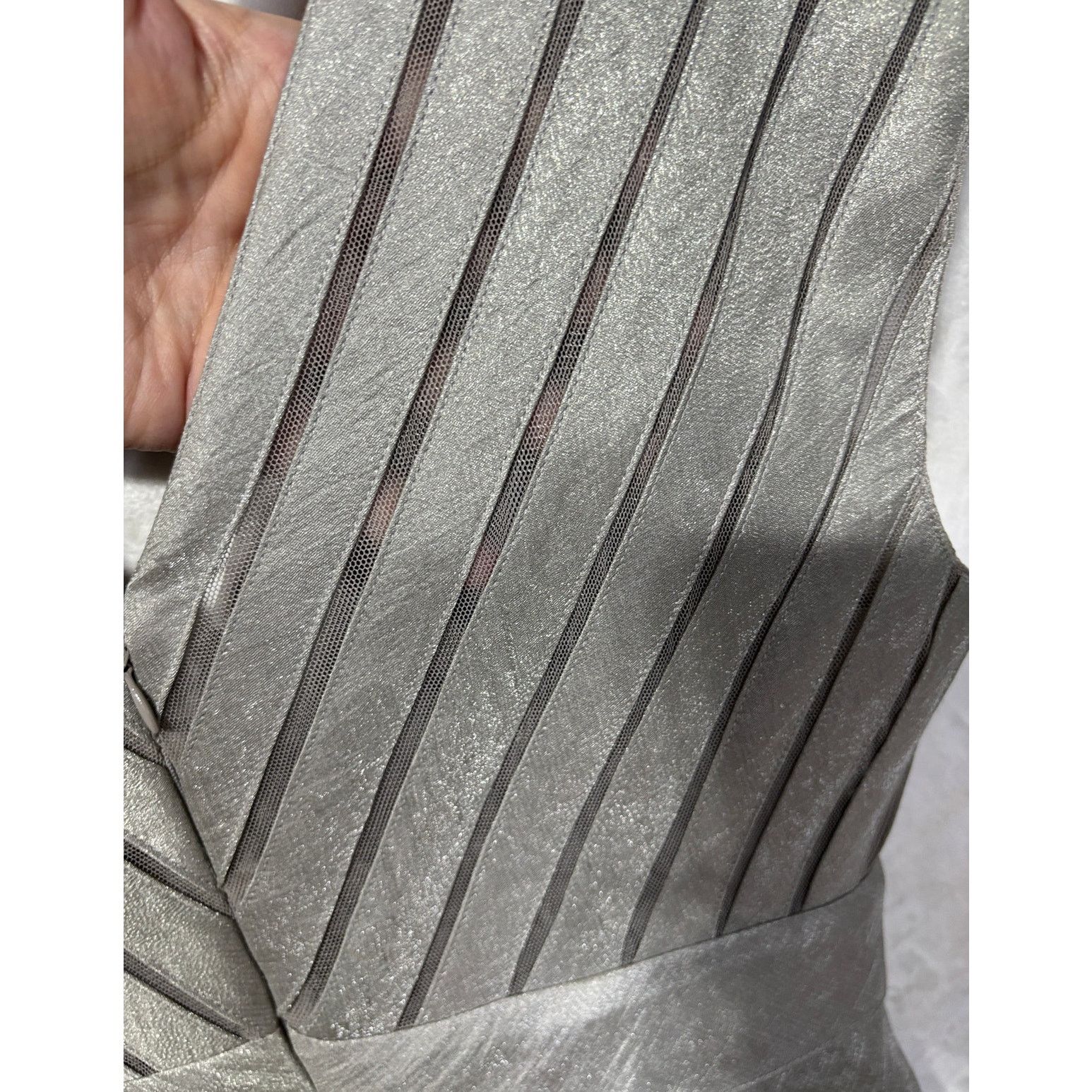 Adrianna Papell ADRIANNA PAPELL Silver Shimmer Charmeuse Sheath Dress | Sz 8 Size M / US 6-8 / IT 42-44 - 3 Thumbnail