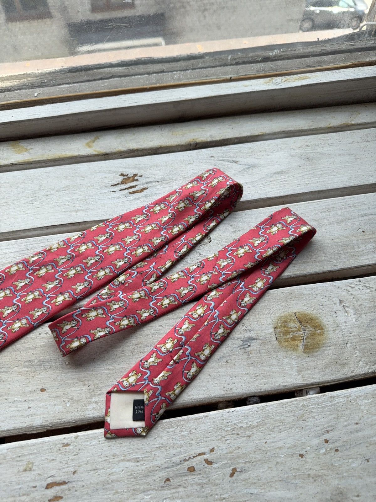 Designer Alain Figaret Paris Silk TieTeddy Bear Print Made in France Size ONE SIZE - 3 Thumbnail