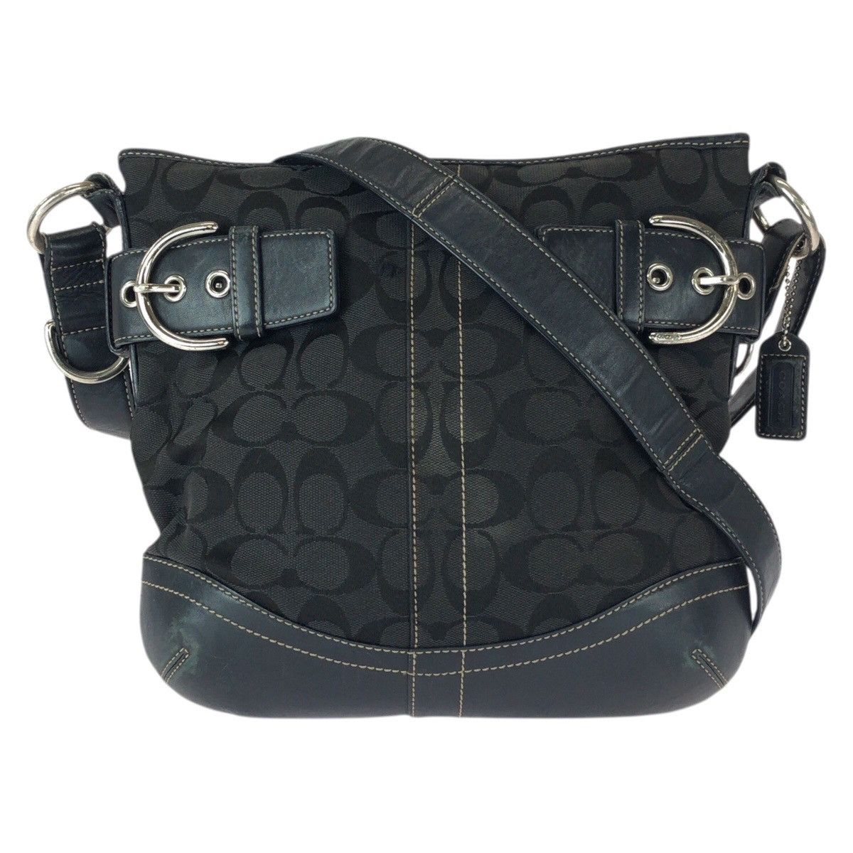 Coach Coach Signature Canvas Leather Shoulder Bag Textile Shoulder Bag 3574 Duty Free For Usa in Black, Women's