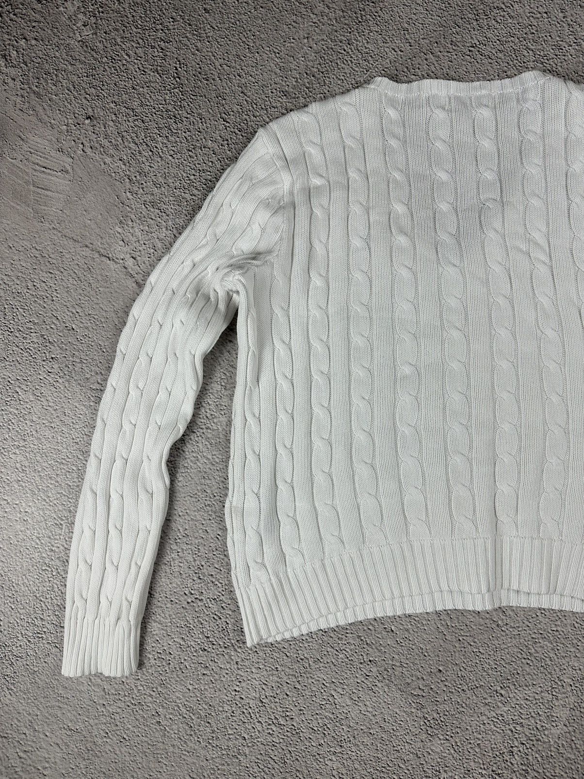 Polo Ralph Lauren Polo Ralph Lauren Cable Knit V-Neck Sweater White Striped Size L / US 10 / IT 46 - 8 Thumbnail